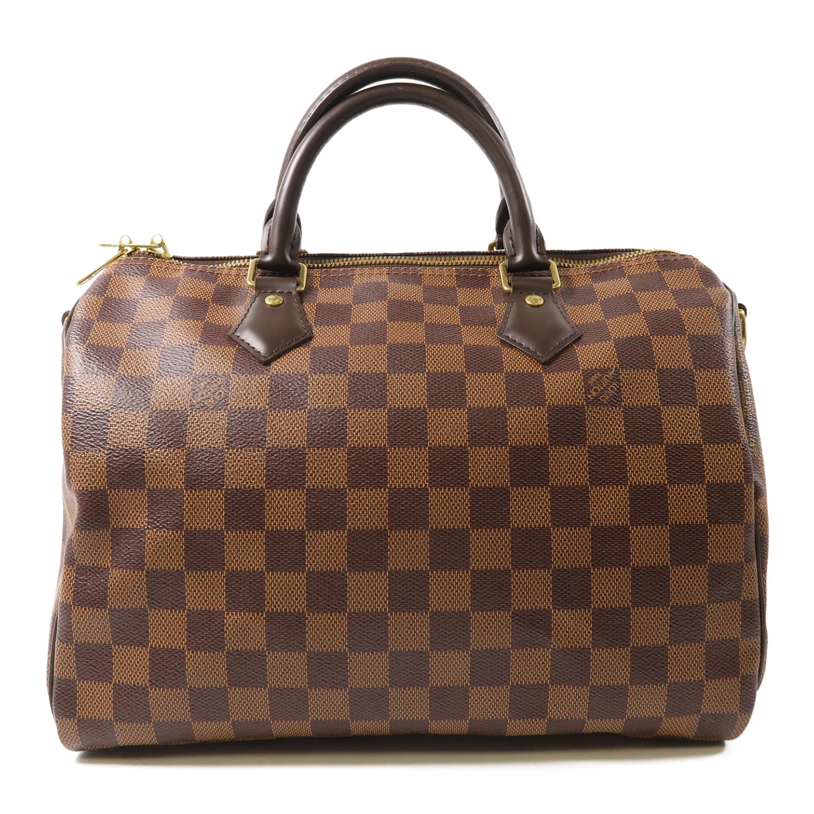 LOUIS VUITTON Damier Speedy Bandouliere 30金扣手挽肩背兩用袋棕色