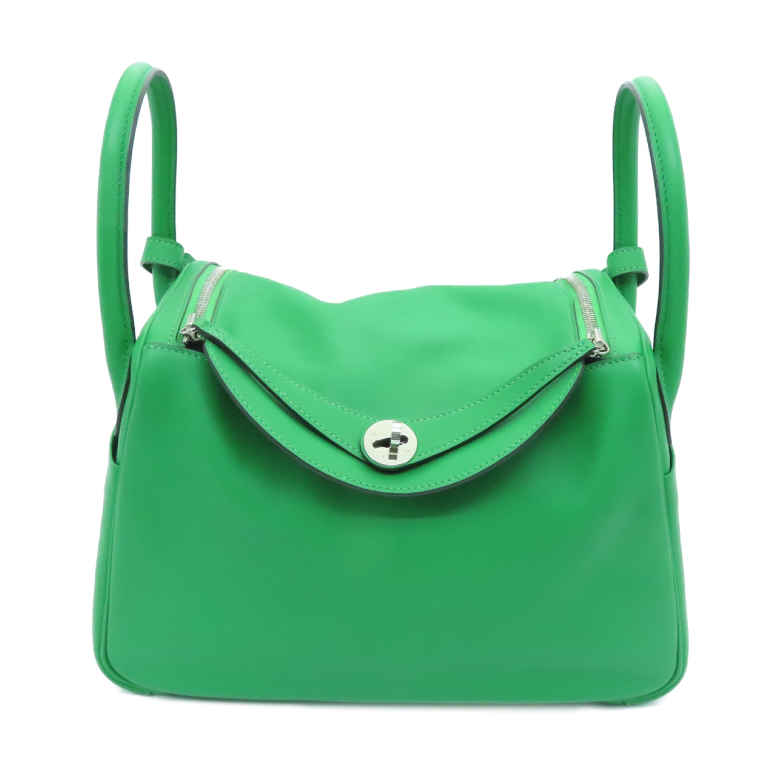 HERMES Veau Swift Leather Lindy 30 Silver Buckle Handle Shoulder Bag Green