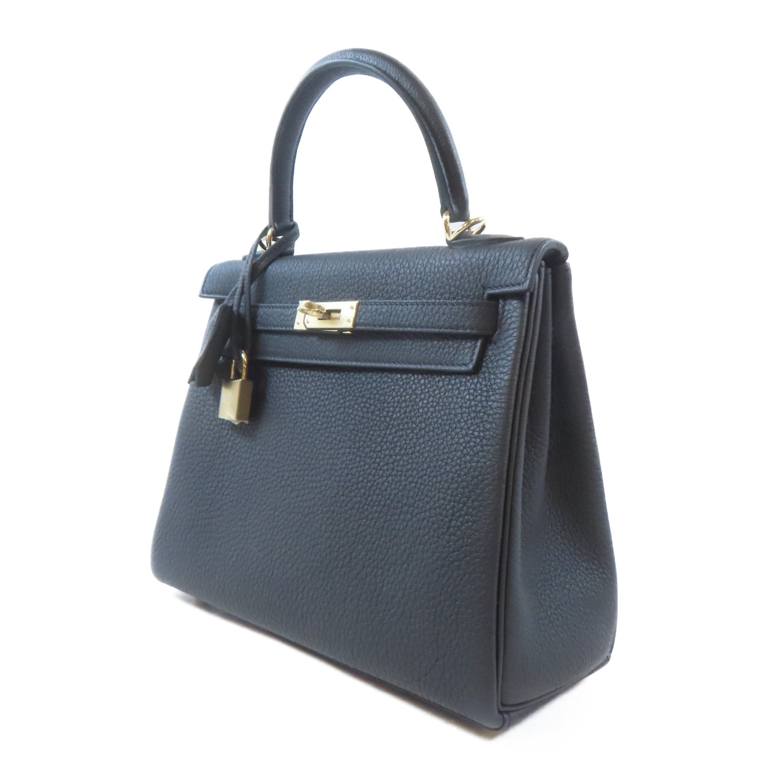 HERMES (PRICE DOWN) GHW Kelly 25 2 Way Shoulder Handbag Togo Leather Noir Black