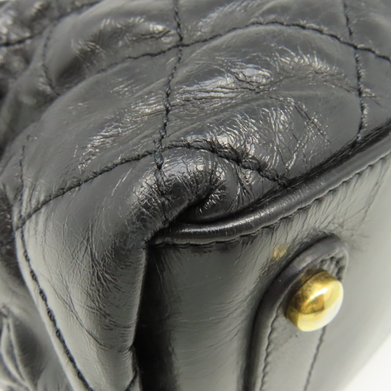CHANEL 【激減優惠】菱格牛皮皮革/魔鬼魚皮革Chain 2Way Shoulder Bag金扣鏈帶手挽肩背兩用袋黑色