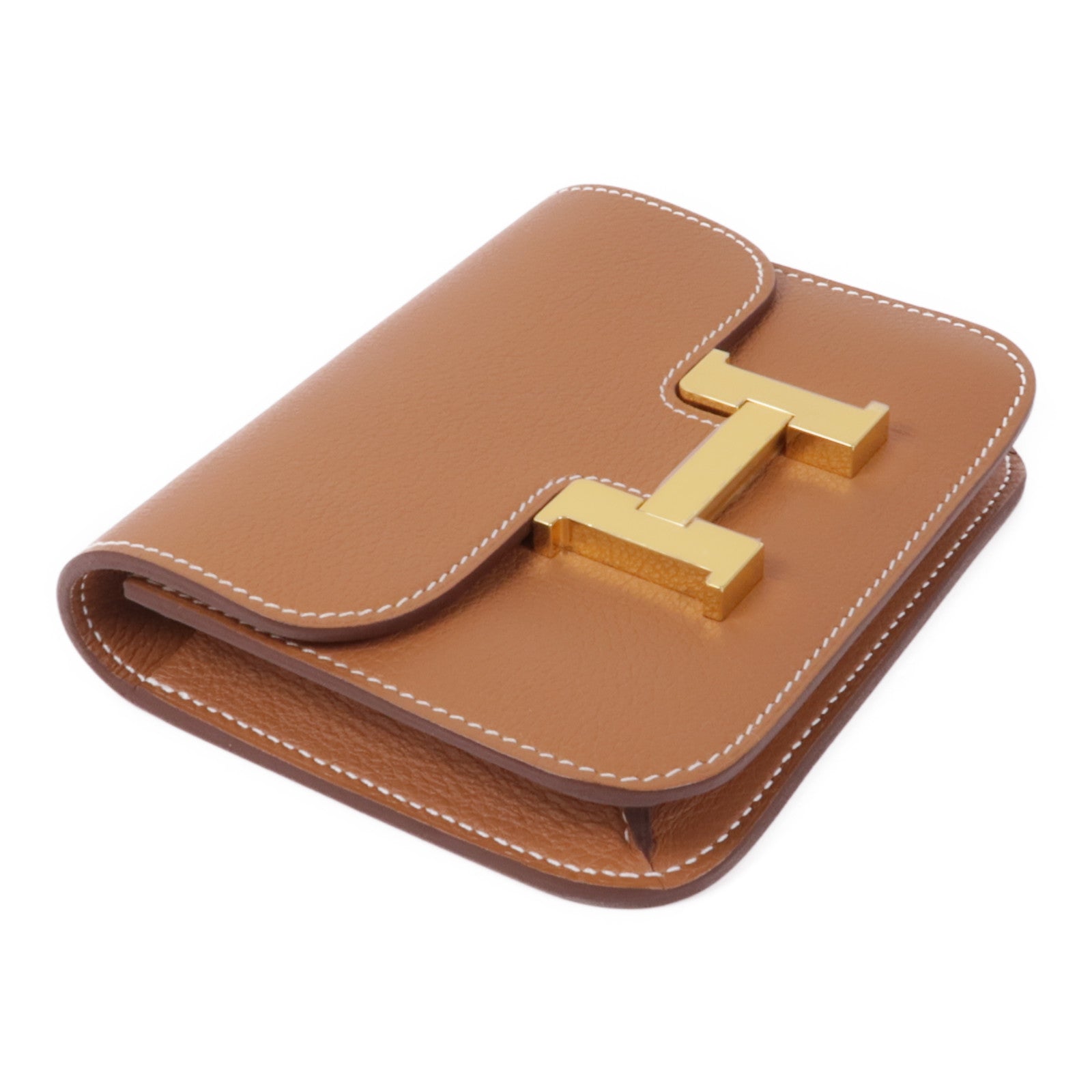 HERMES Evercolor皮革Constance Slim金扣錢包Gold