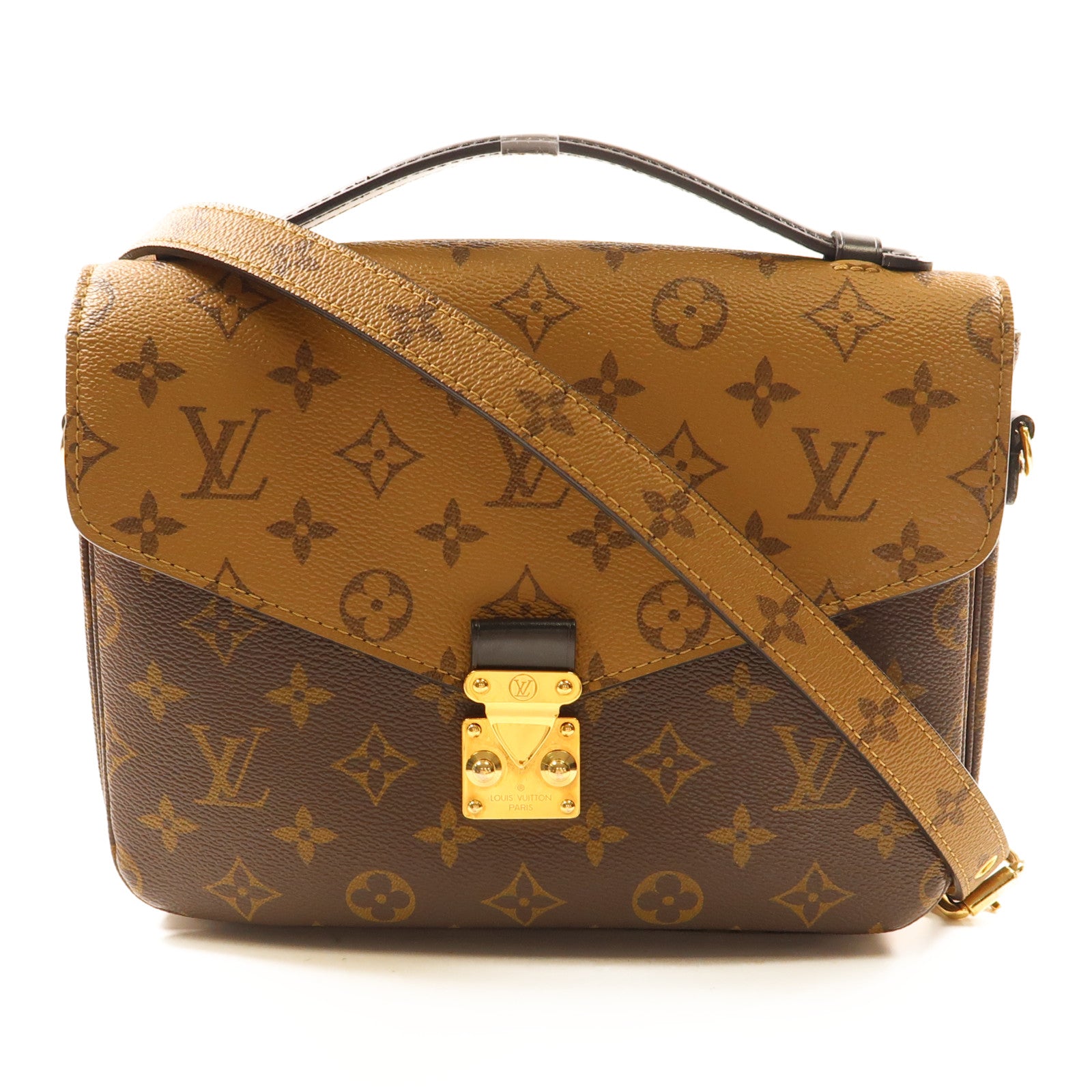 LOUIS VUITTON Monogram Reverse Pochette Metis金扣手挽肩背兩用袋棕色