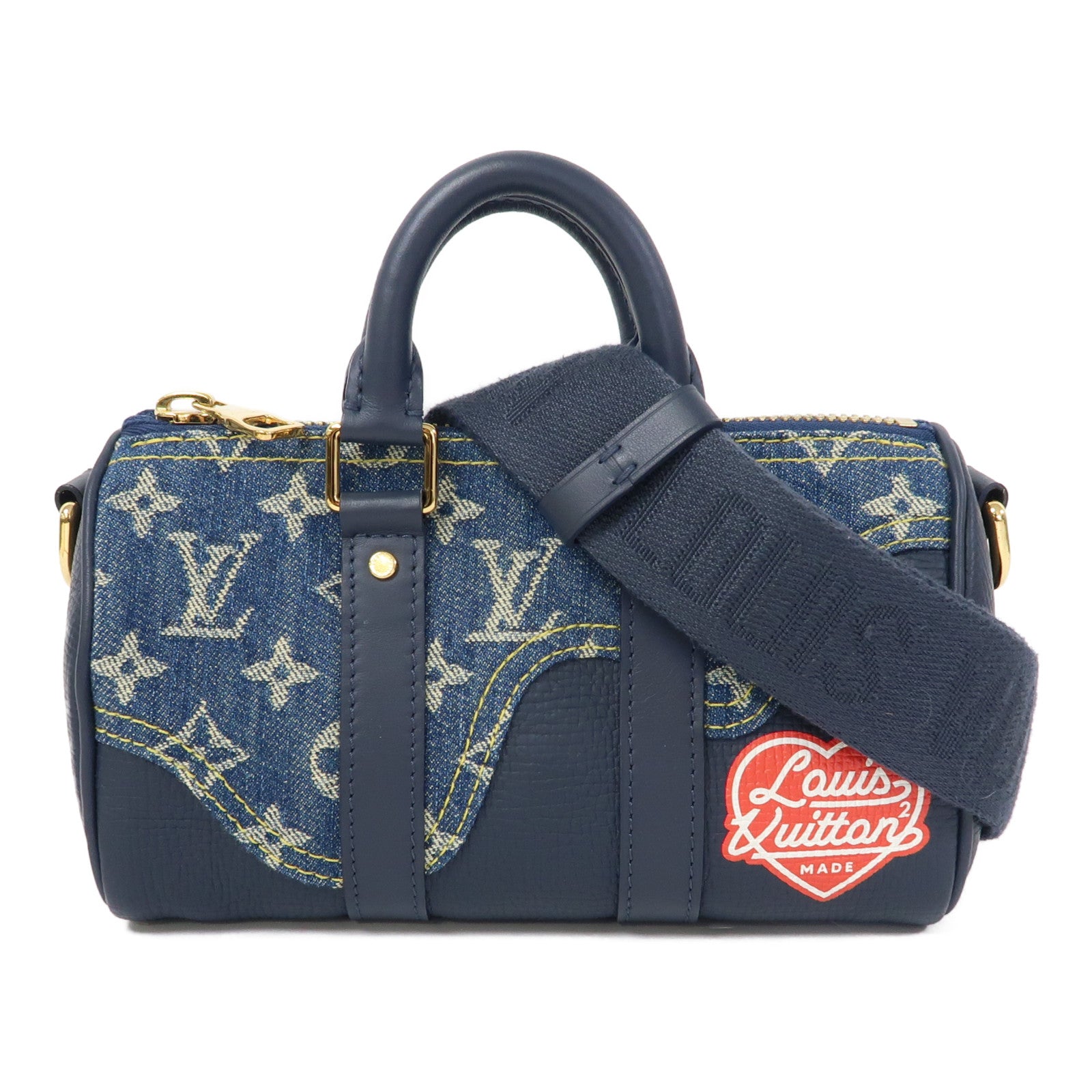 LOUIS VUITTON Monogarm Denim Nigo Keepall XS Bag金扣手挽肩背兩用袋藍色