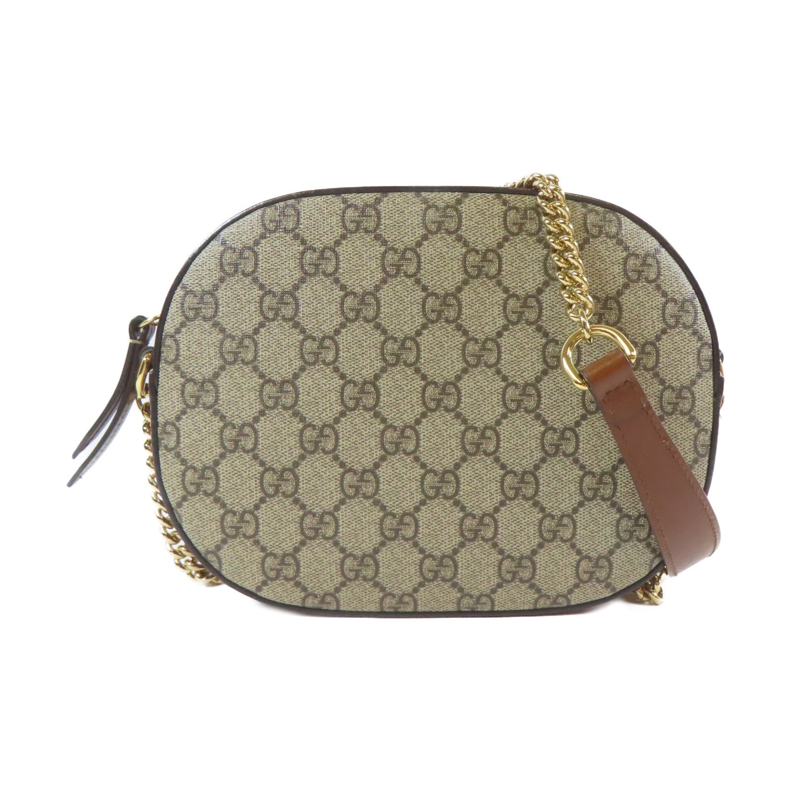 GUCCI 塗層帆布GG Supreme Mini Chain Bag金扣肩背袋啡色