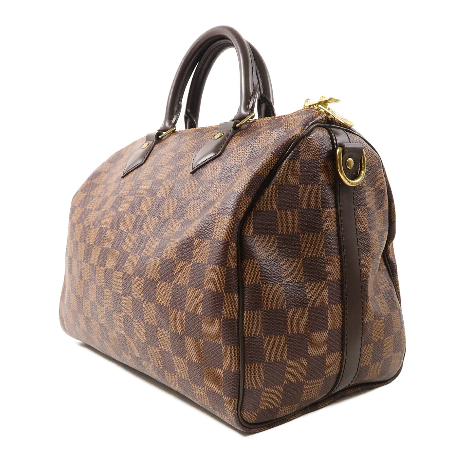 LOUIS VUITTON Damier Speedy Bandouliere 30金扣手挽肩背兩用袋棕色