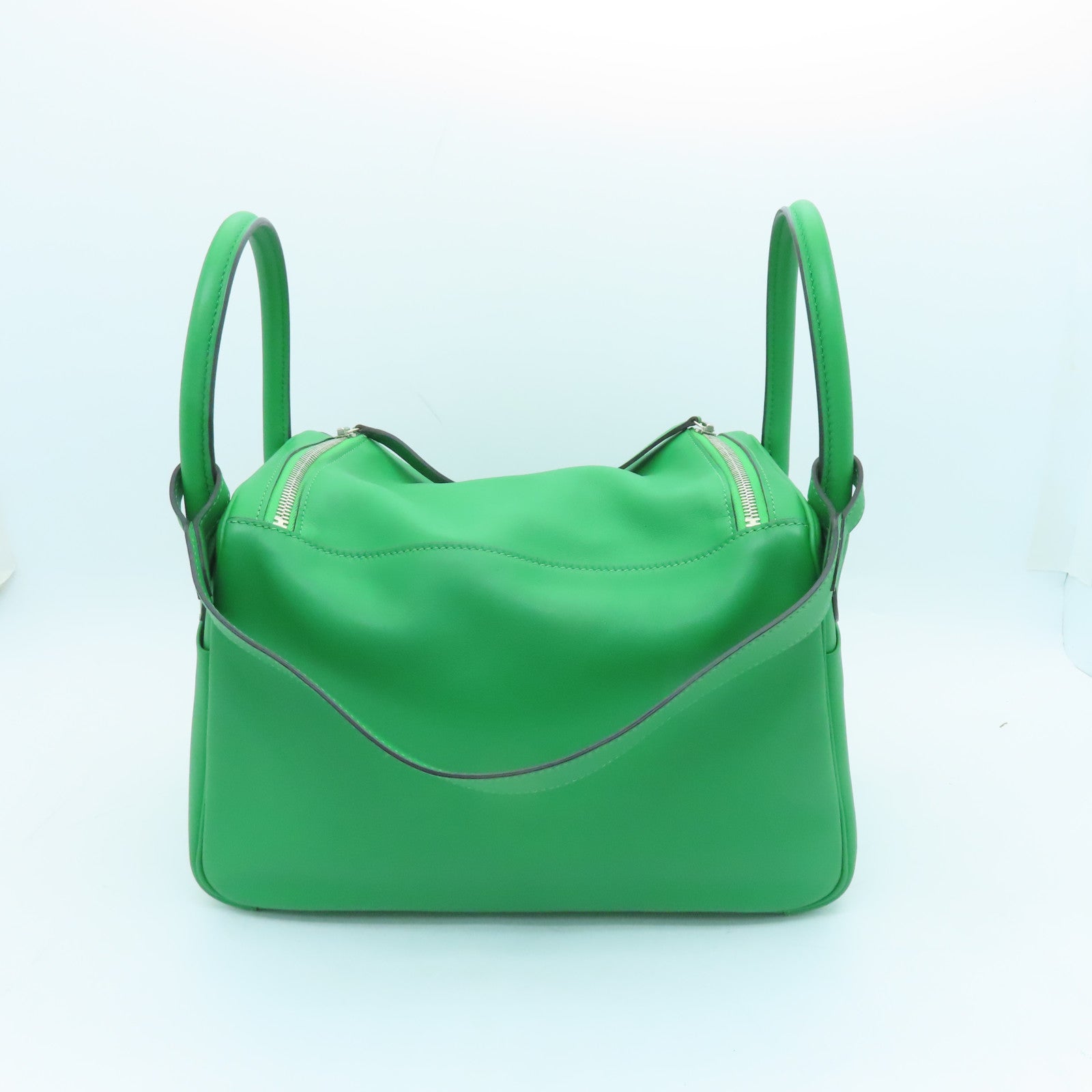 HERMES Veau Swift Leather Lindy 30 Silver Buckle Handle Shoulder Bag Green