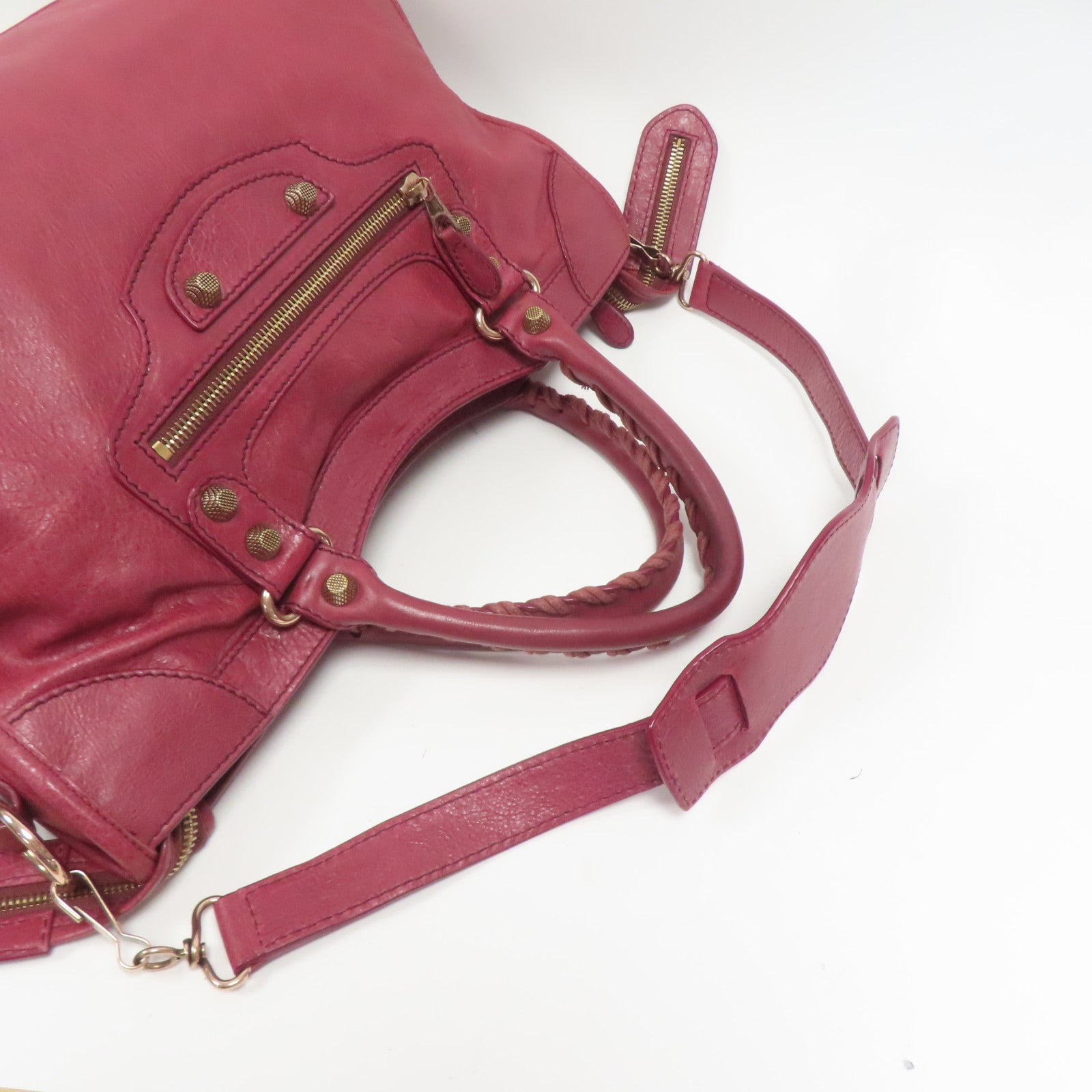 BALENCIAGA 【激減優惠】牛皮皮革Giant City金扣手挽肩背兩用袋紅色