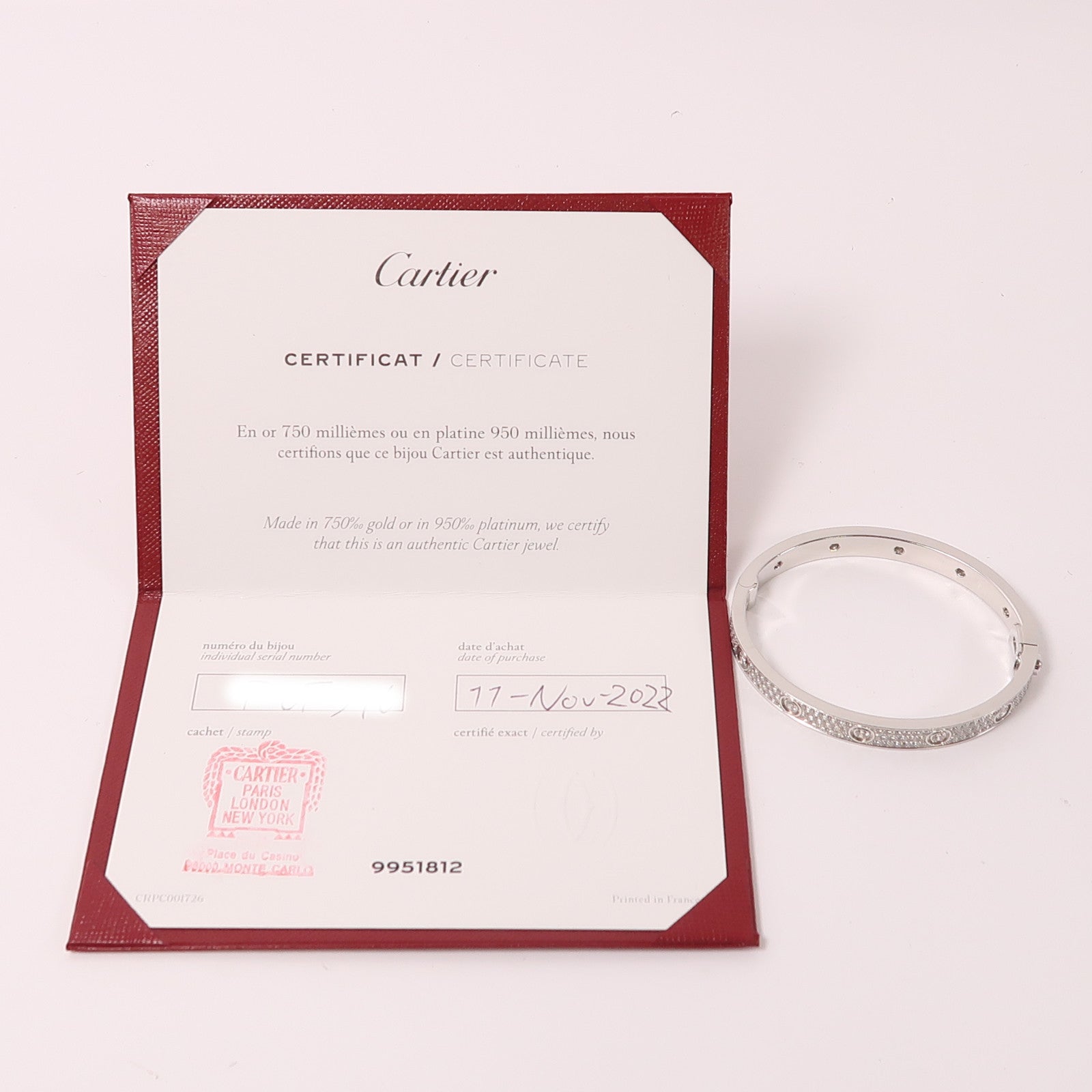 CARTIER 18K白金Love Bangle Full Diamond手鐲Cartier#17
