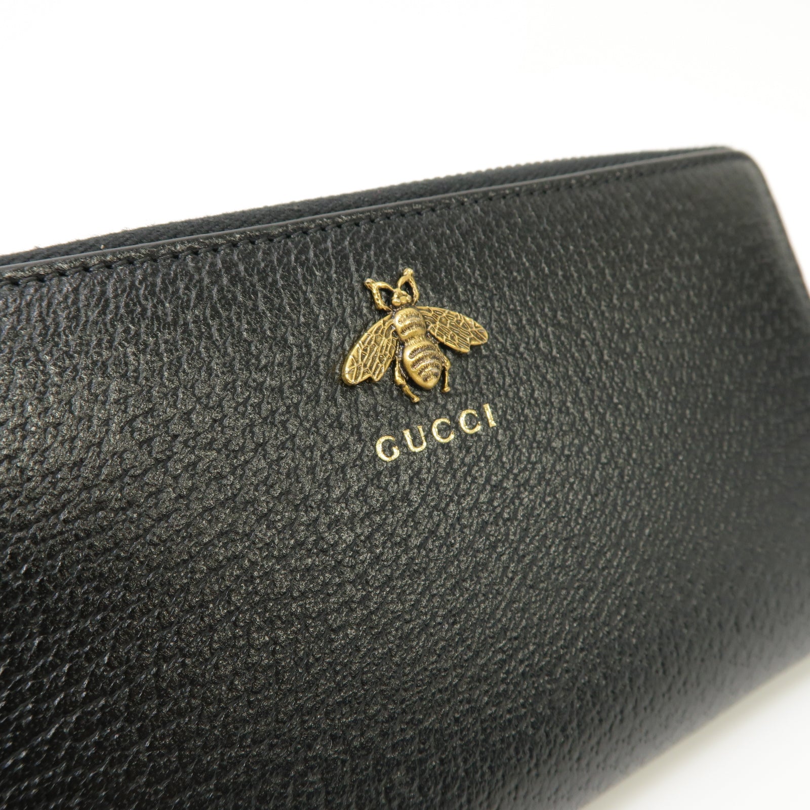 GUCCI 【激減優惠】牛皮皮革Zip Around Long Wallet金扣長錢包黑色