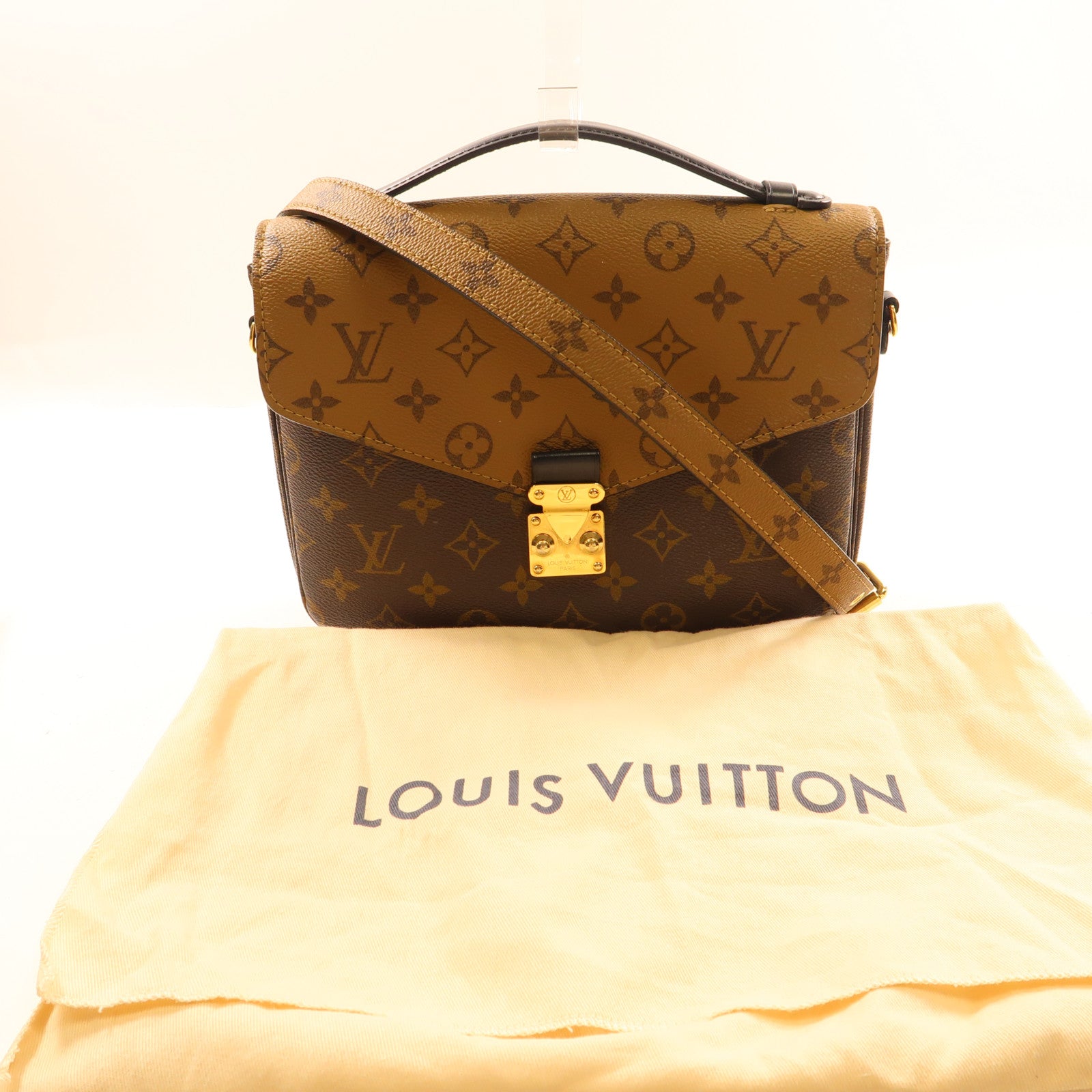 LOUIS VUITTON Monogram Reverse Pochette Metis金扣手挽肩背兩用袋棕色