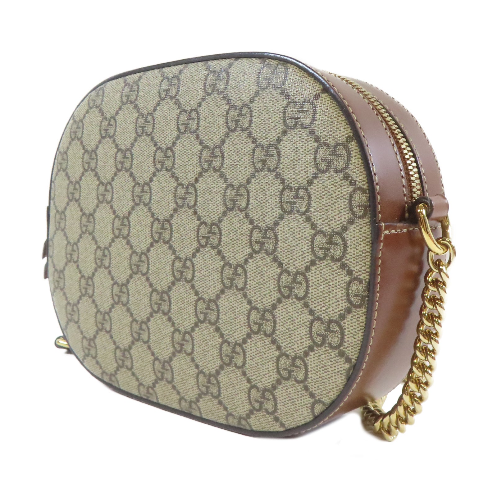 GUCCI 塗層帆布GG Supreme Mini Chain Bag金扣肩背袋啡色