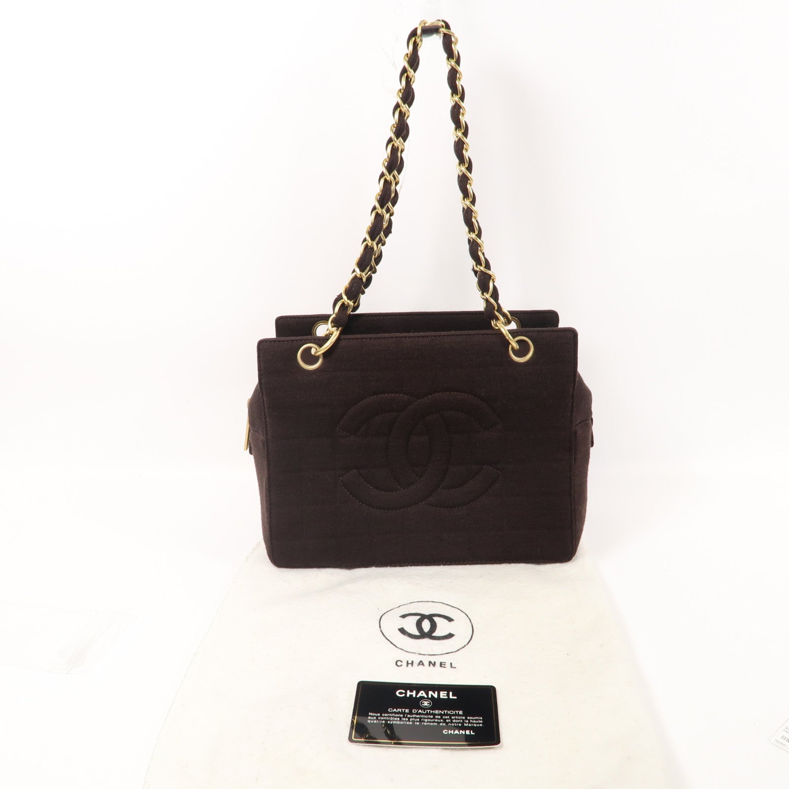 CHANEL 【激減優惠】帆布Vintage Shoulder Bag金扣鏈帶肩背袋啡色