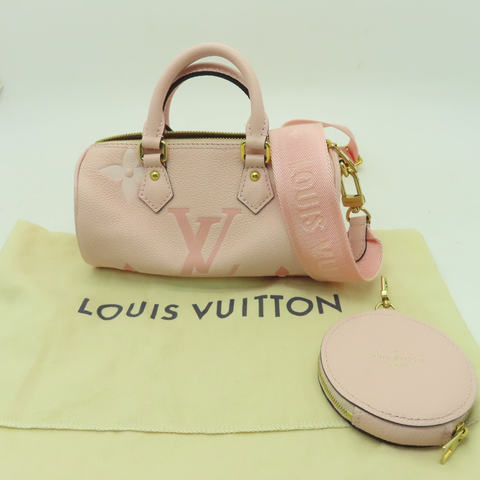 LOUIS VUITTON 【激減優惠】Monogram Empreinte Papillon BB金扣手挽肩背兩用袋粉紅色