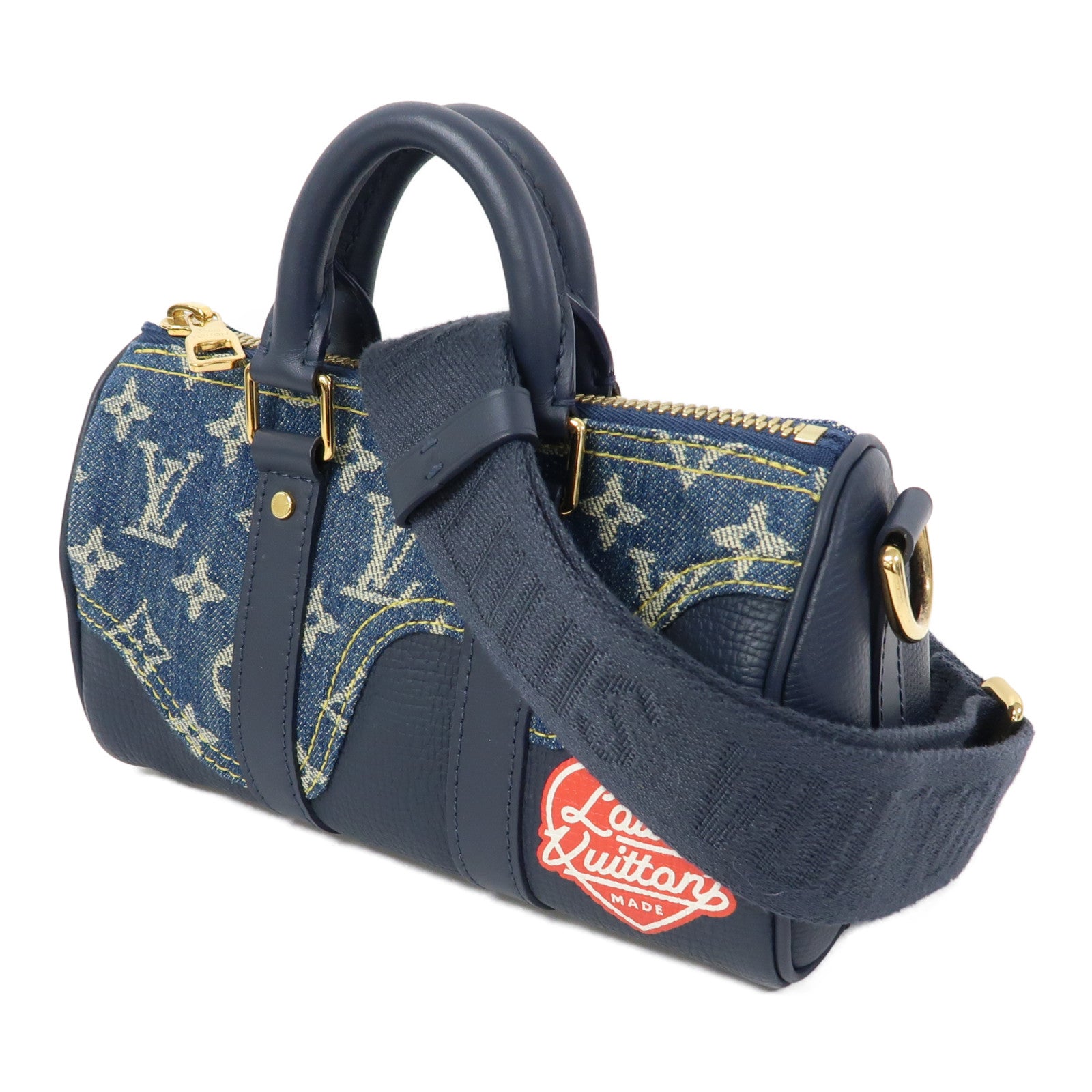 LOUIS VUITTON Monogarm Denim Nigo Keepall XS Bag金扣手挽肩背兩用袋藍色