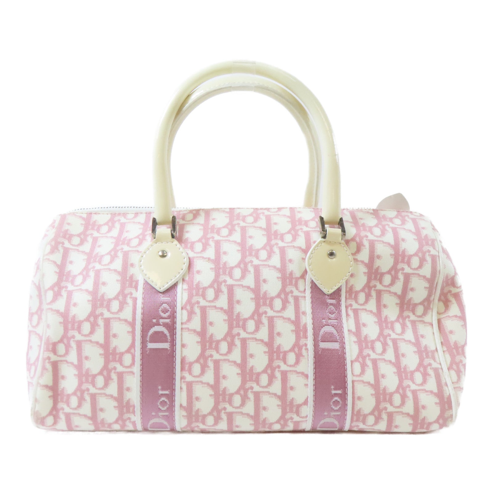 Dior 帆布Dior Oblique Handbag銀扣手挽袋粉紅色