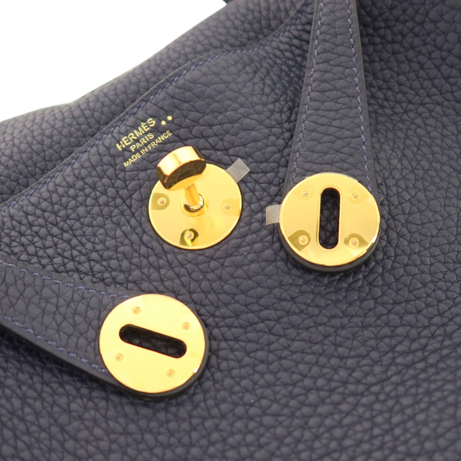 HERMES Clemence皮革/Crocodile皮革Lindy 26 Touch金扣手挽肩背兩用袋Bleu Nuit