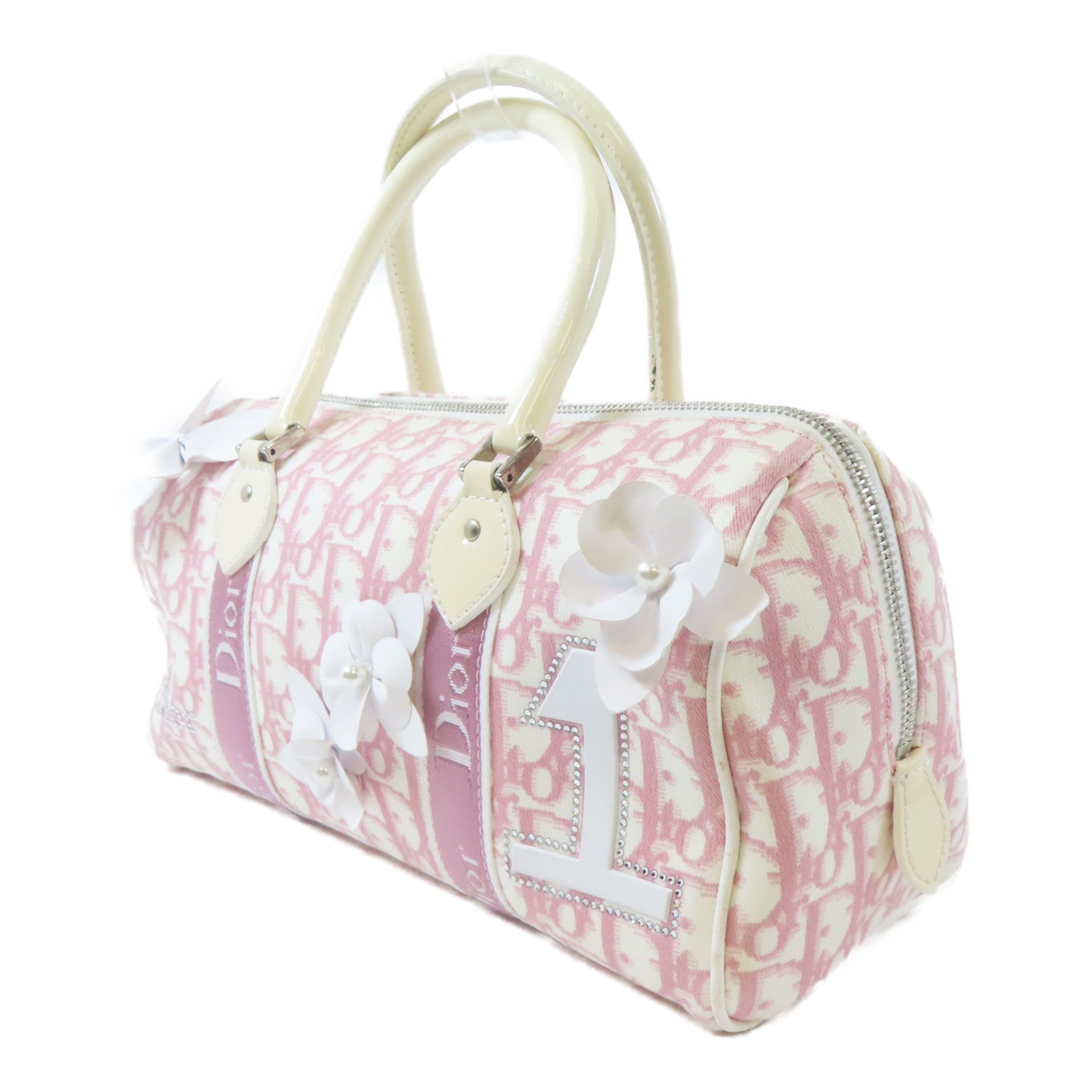 Dior 帆布Dior Oblique Handbag銀扣手挽袋粉紅色