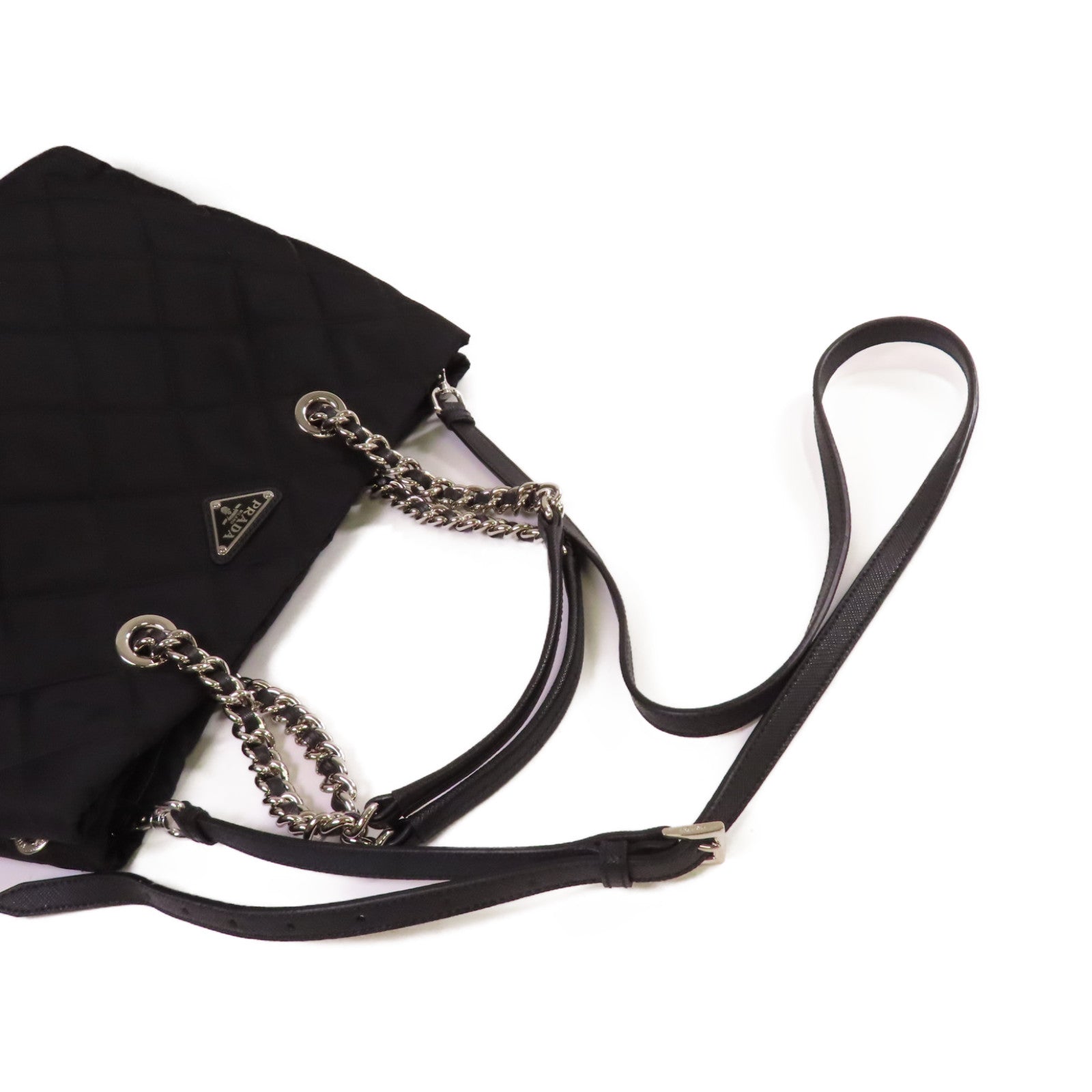 PRADA 尼龍2Way Shoulder Bag銀扣手挽肩背兩用袋黑色