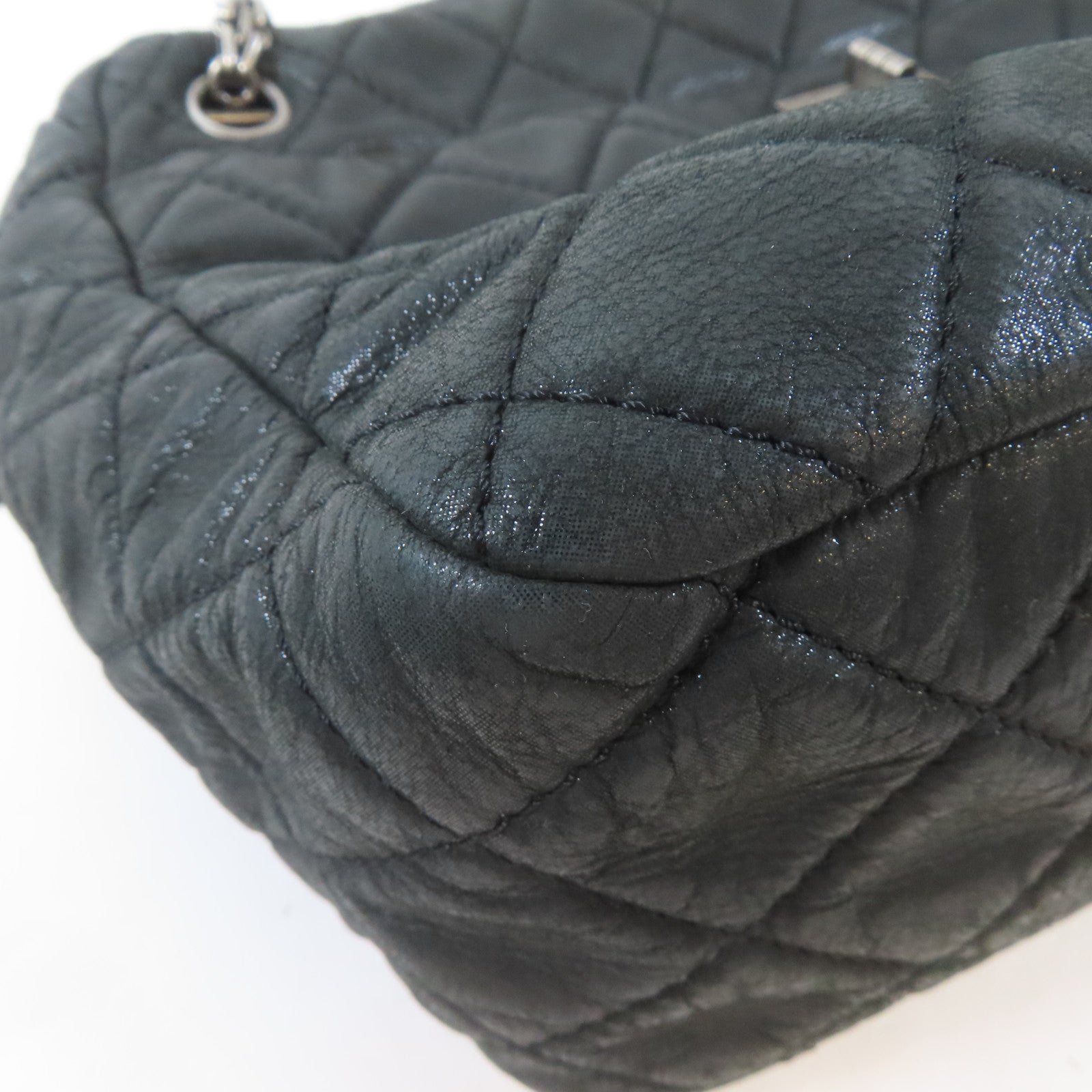 CHANEL 菱格牛皮皮革2.55 Chain Shoulder Bag黑扣鏈帶肩背袋黑色