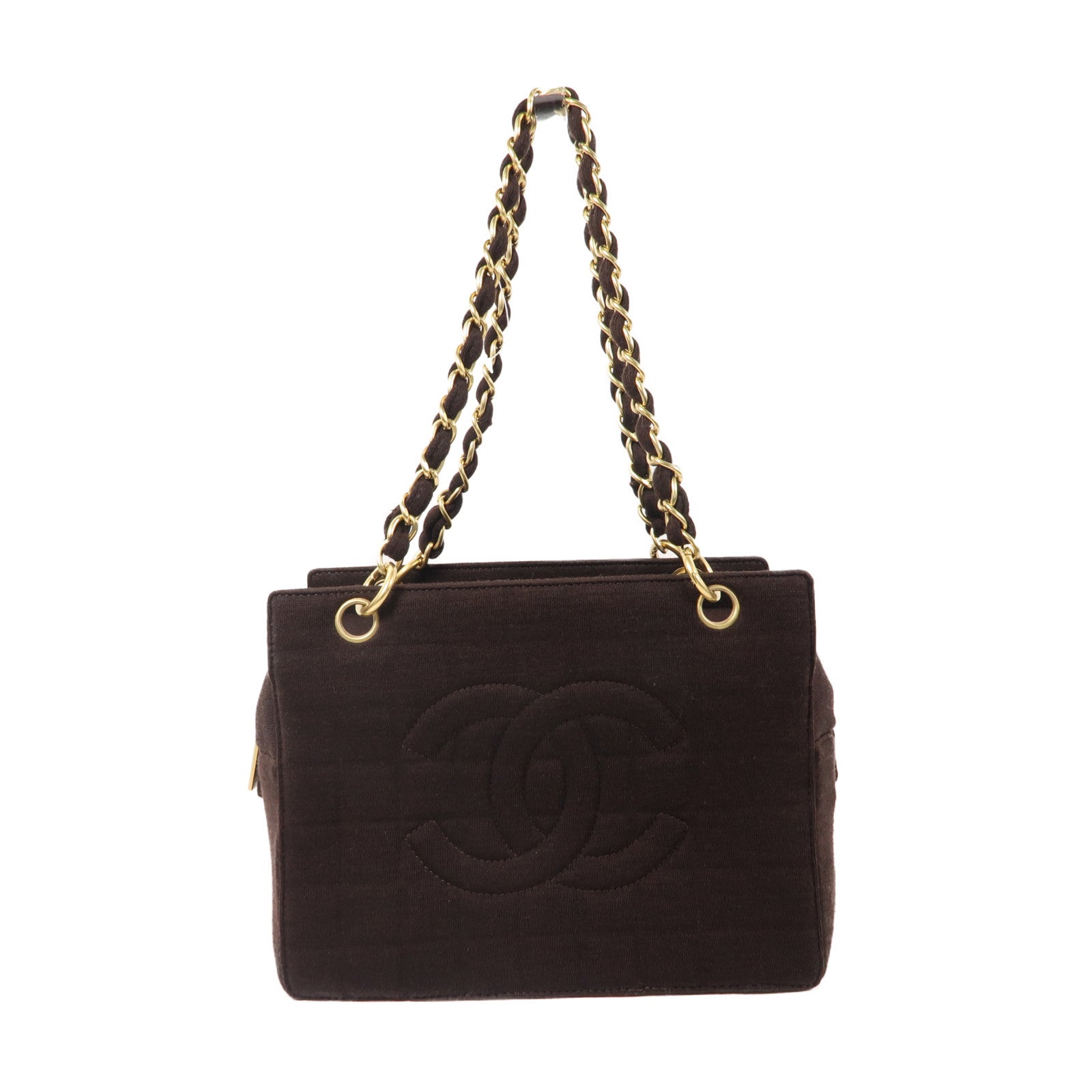 CHANEL 【激減優惠】帆布Vintage Shoulder Bag金扣鏈帶肩背袋啡色