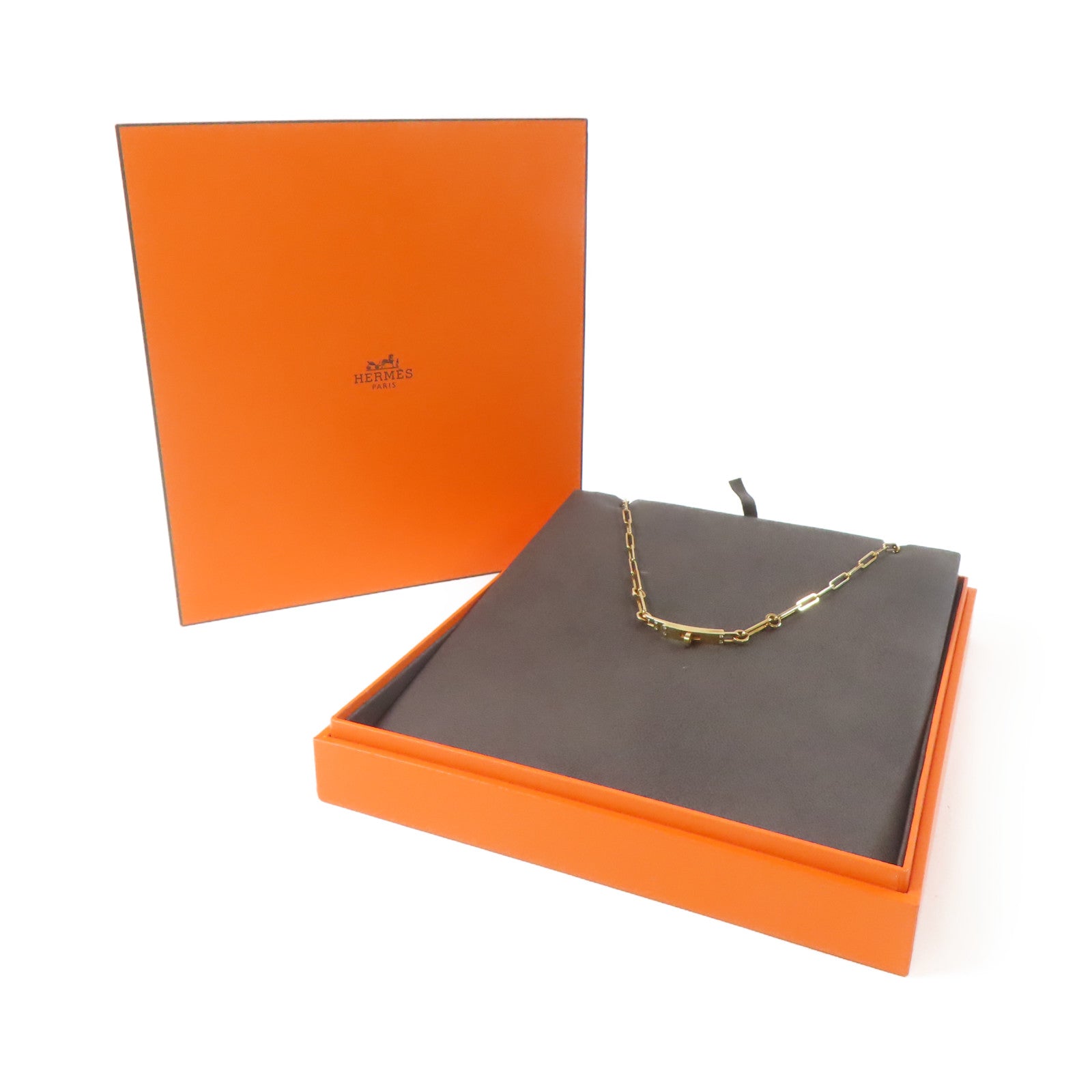 HERMES 18K玫瑰金Kelly Chaine Choker 0.04ct鑽石項鍊#34cm