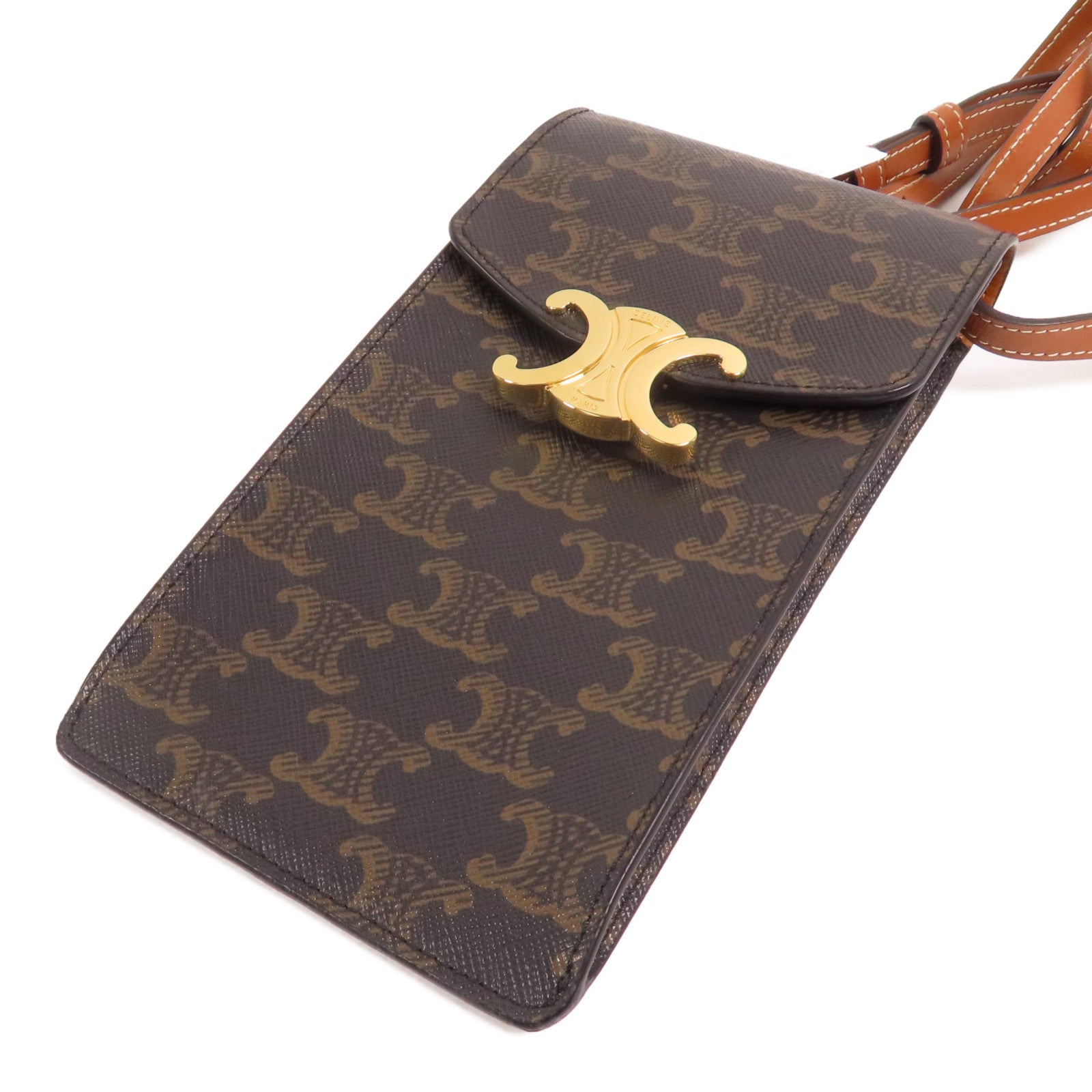 CELINE Trionphe帆布Phone Pouch金扣肩背袋