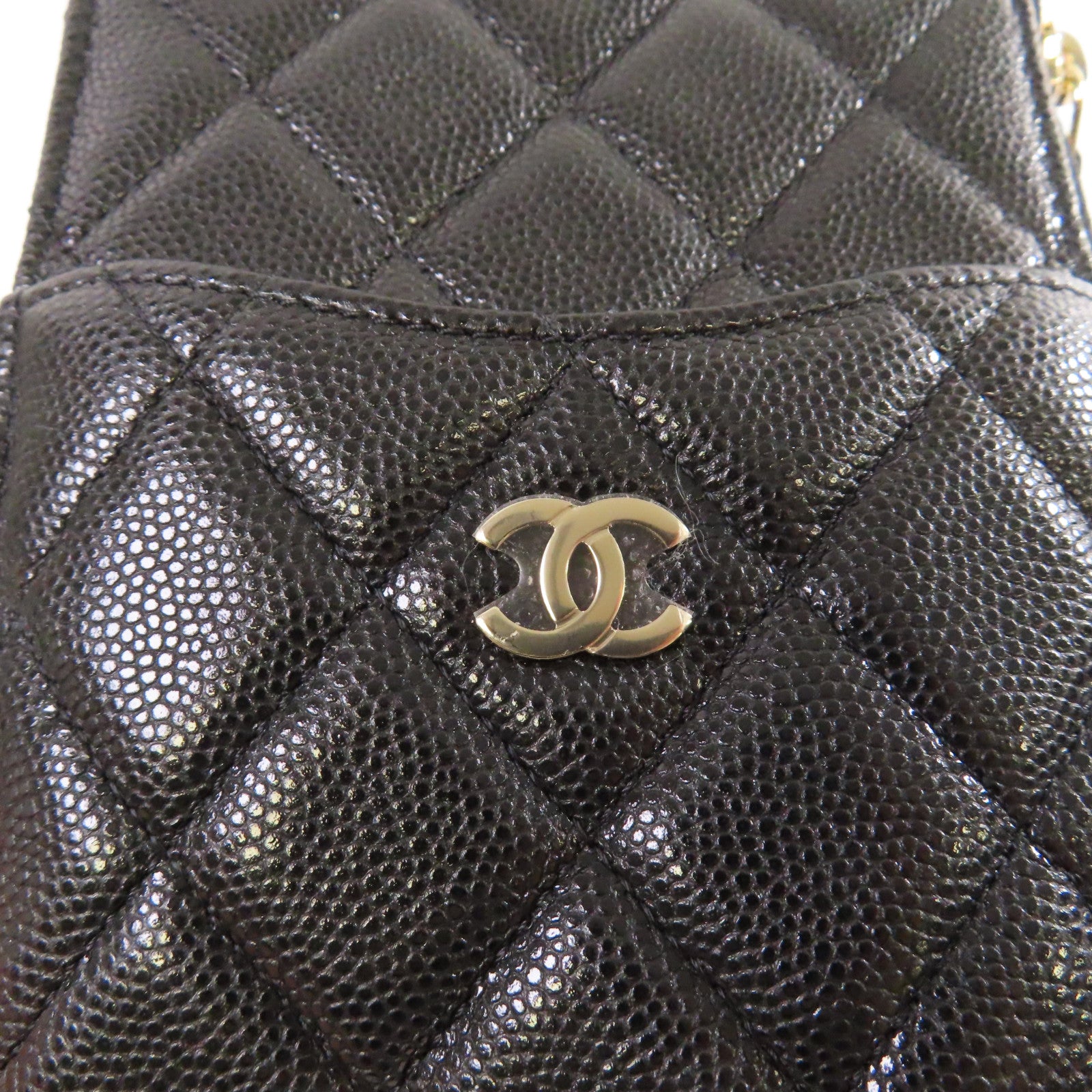 CHANEL 菱格Caviar皮革Classic Phone & Card Holder銀扣手機/卡片套黑色
