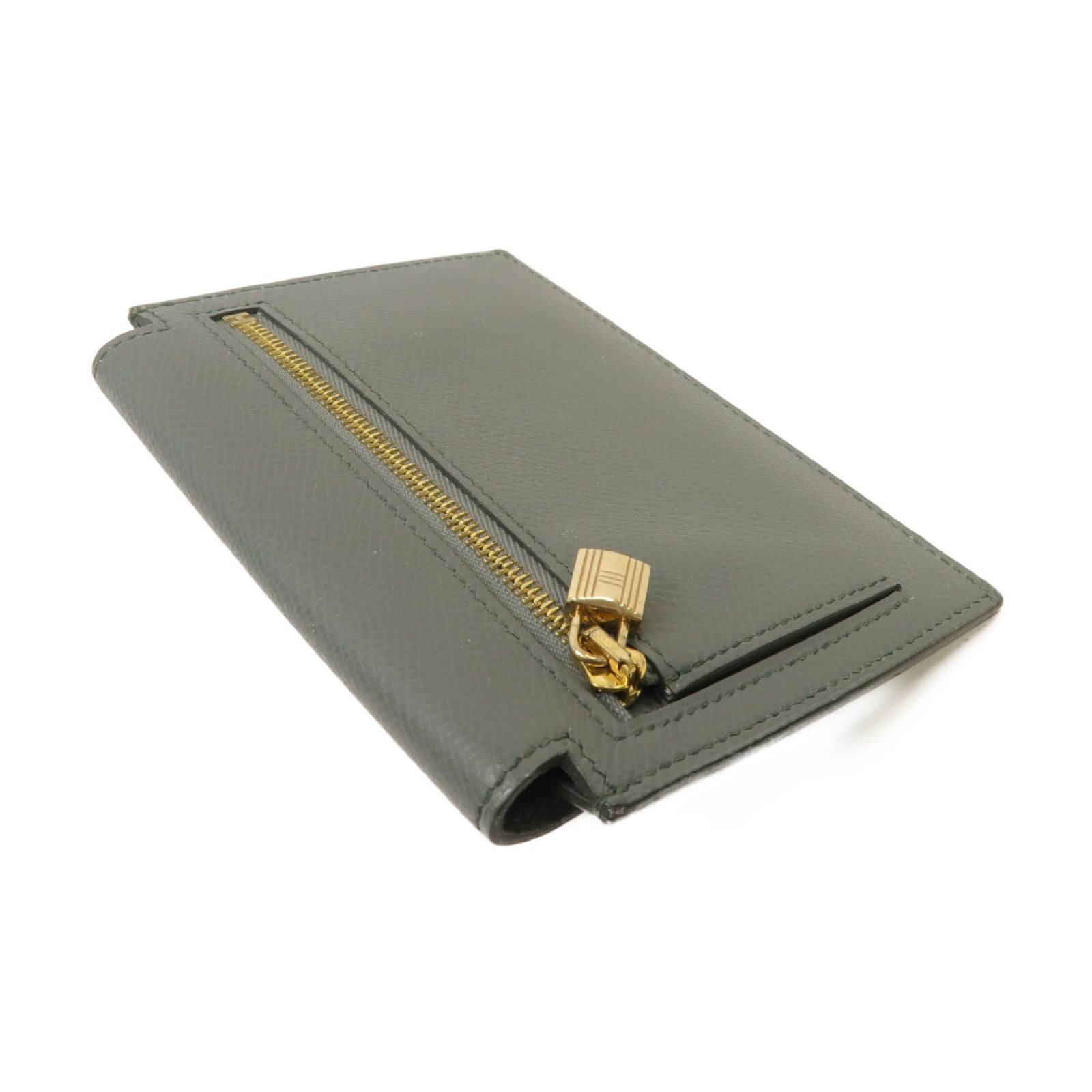 HERMES **【激減優惠】Epsom皮革Kelly Pocket Compact金扣錢包Vert Amande灰色