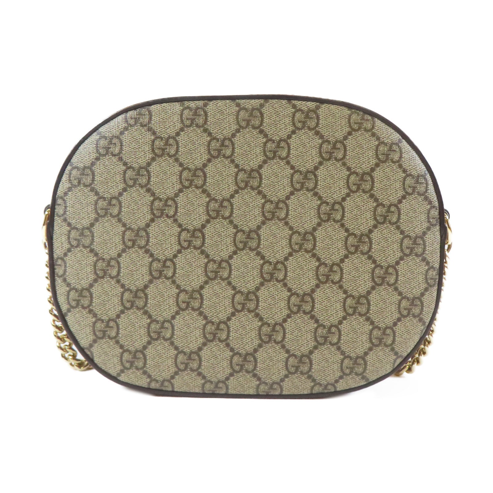 GUCCI 塗層帆布GG Supreme Mini Chain Bag金扣肩背袋啡色