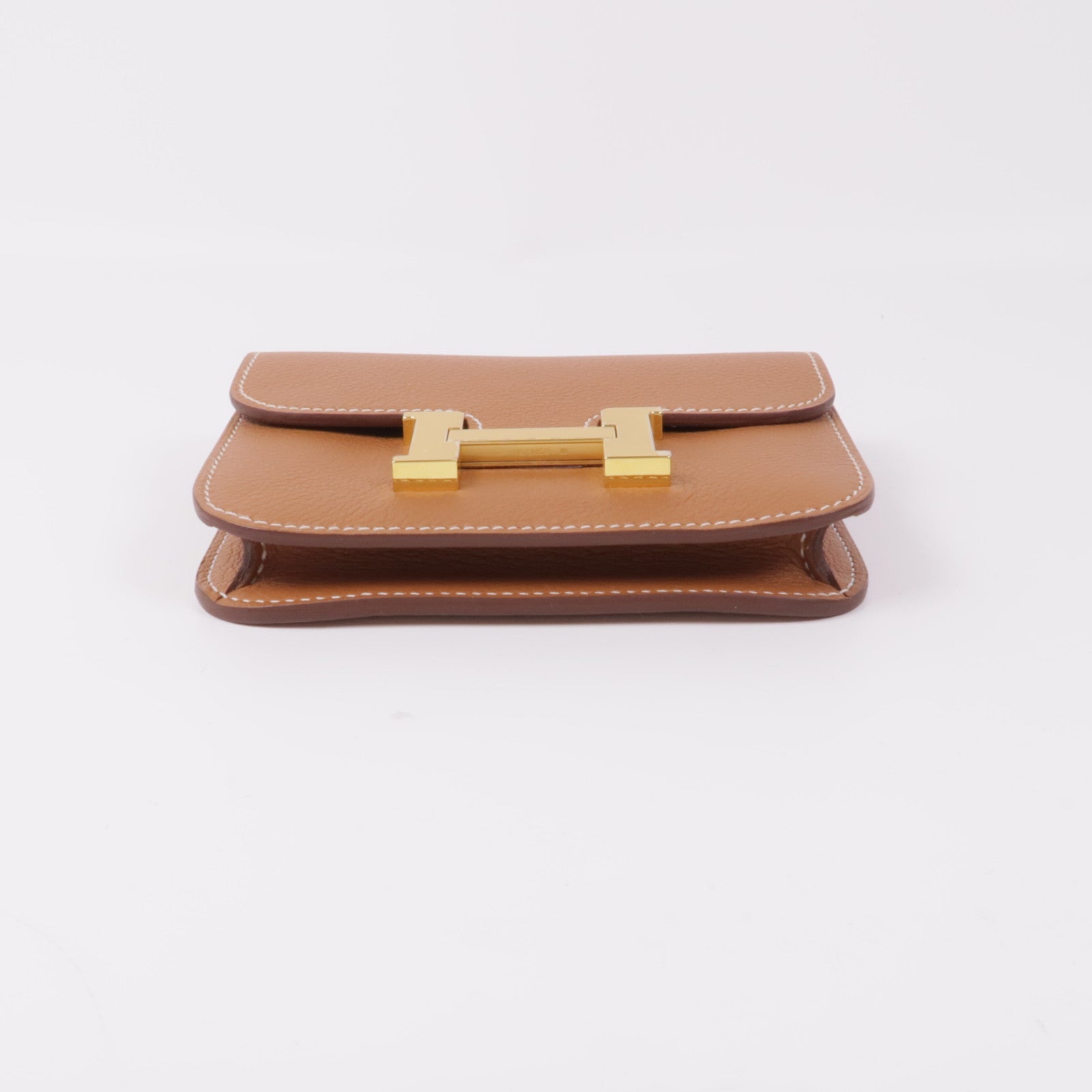 HERMES Evercolor皮革Constance Slim金扣錢包Gold