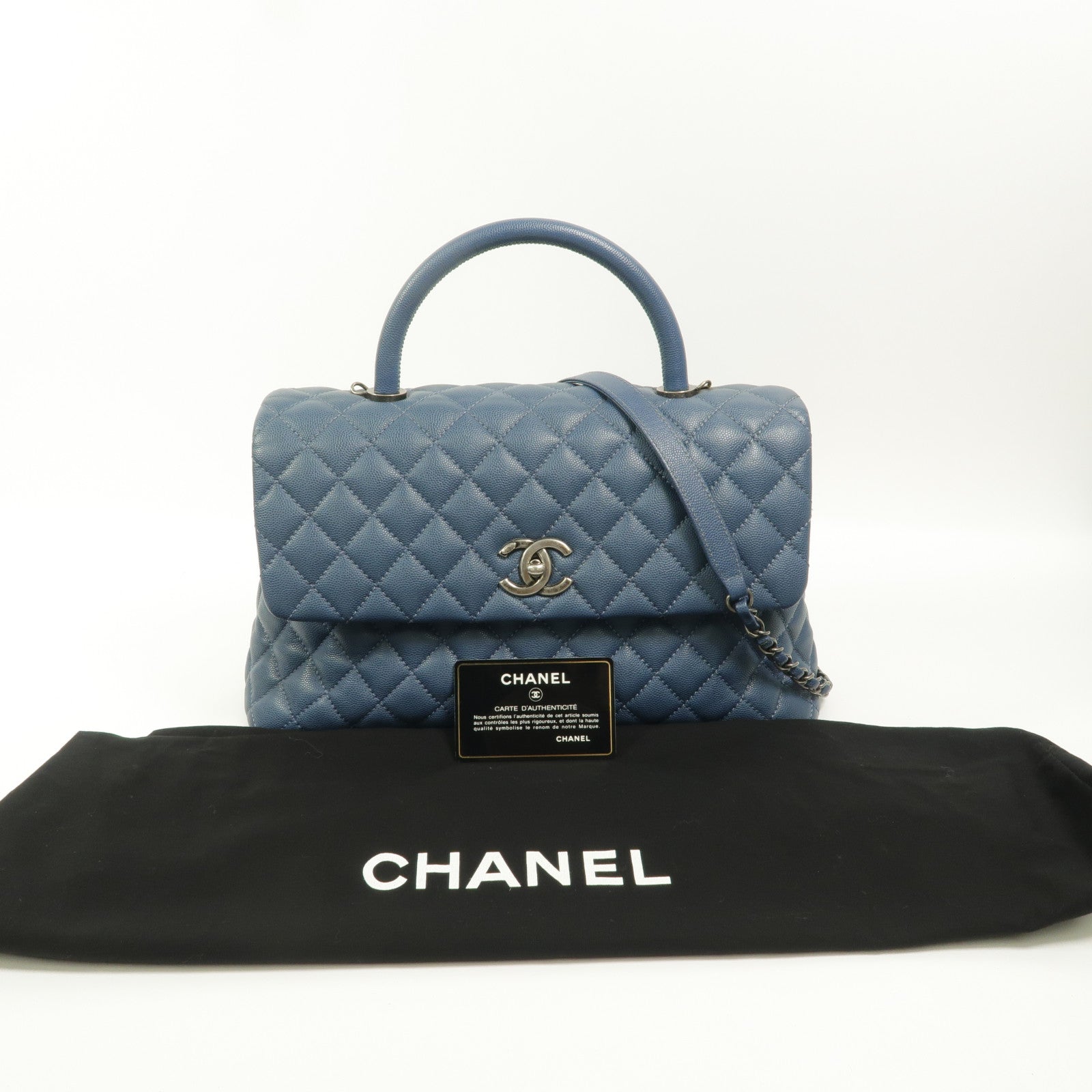 CHANEL 牛皮皮革Coco Handle Large鏈帶手挽肩背兩用袋