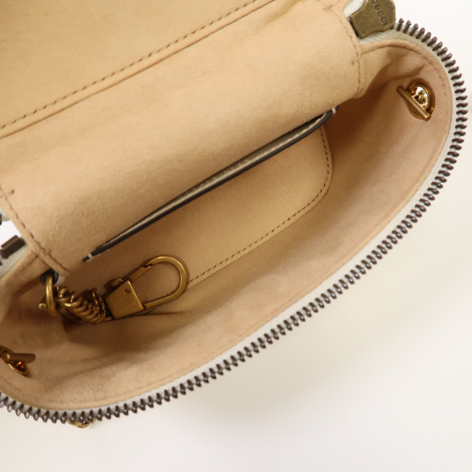 GUCCI 牛皮皮革GG Marmont Mini Top Handle Bag金扣手挽肩背兩用袋白色