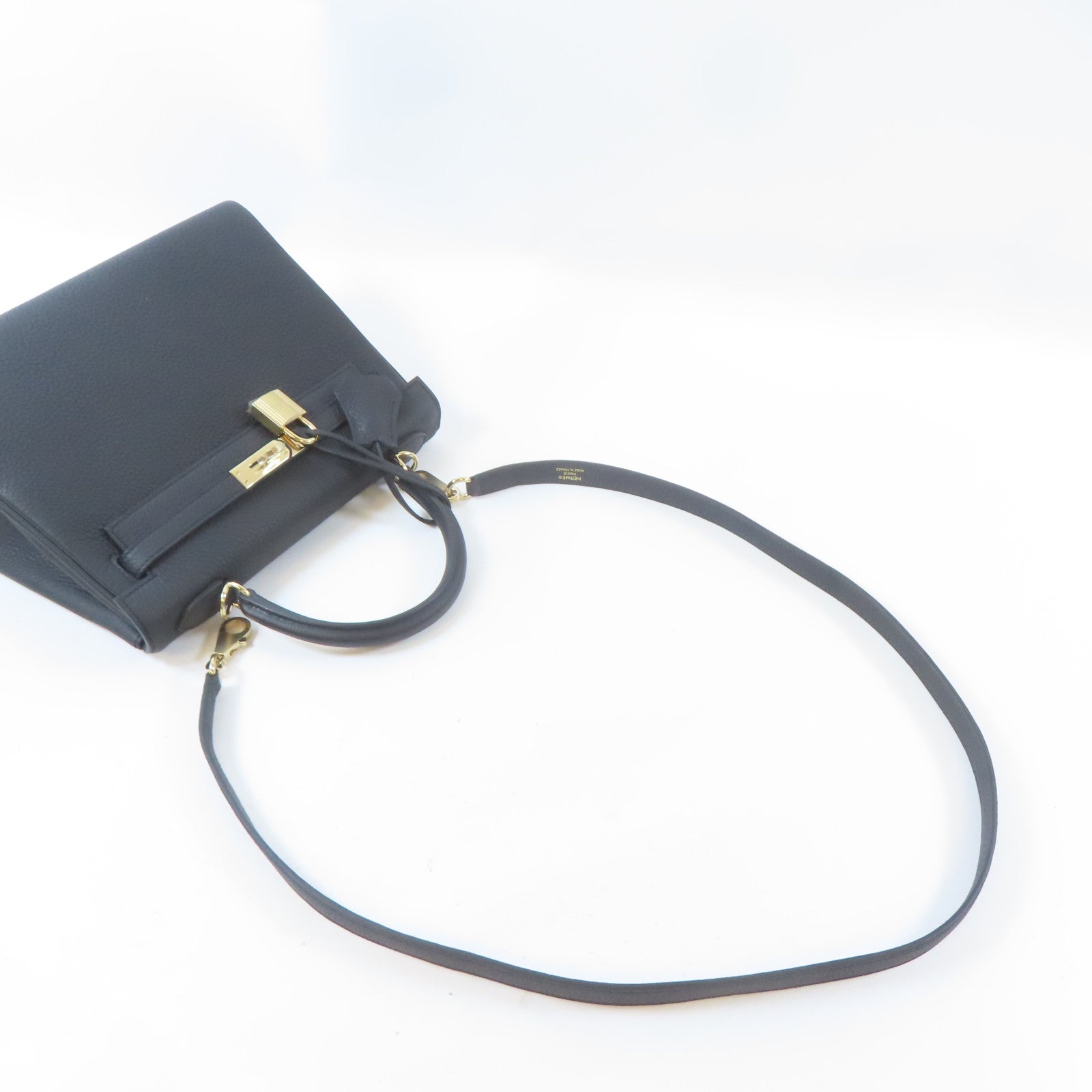 HERMES (PRICE DOWN) GHW Kelly 25 2 Way Shoulder Handbag Togo Leather Noir Black