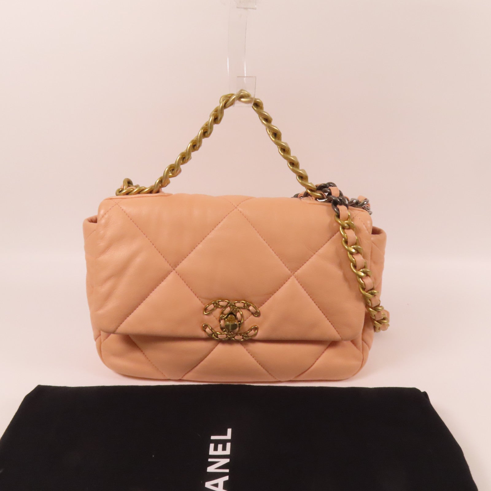 CHANEL 羊皮皮革Chanel 19 Small金扣鏈帶肩背袋