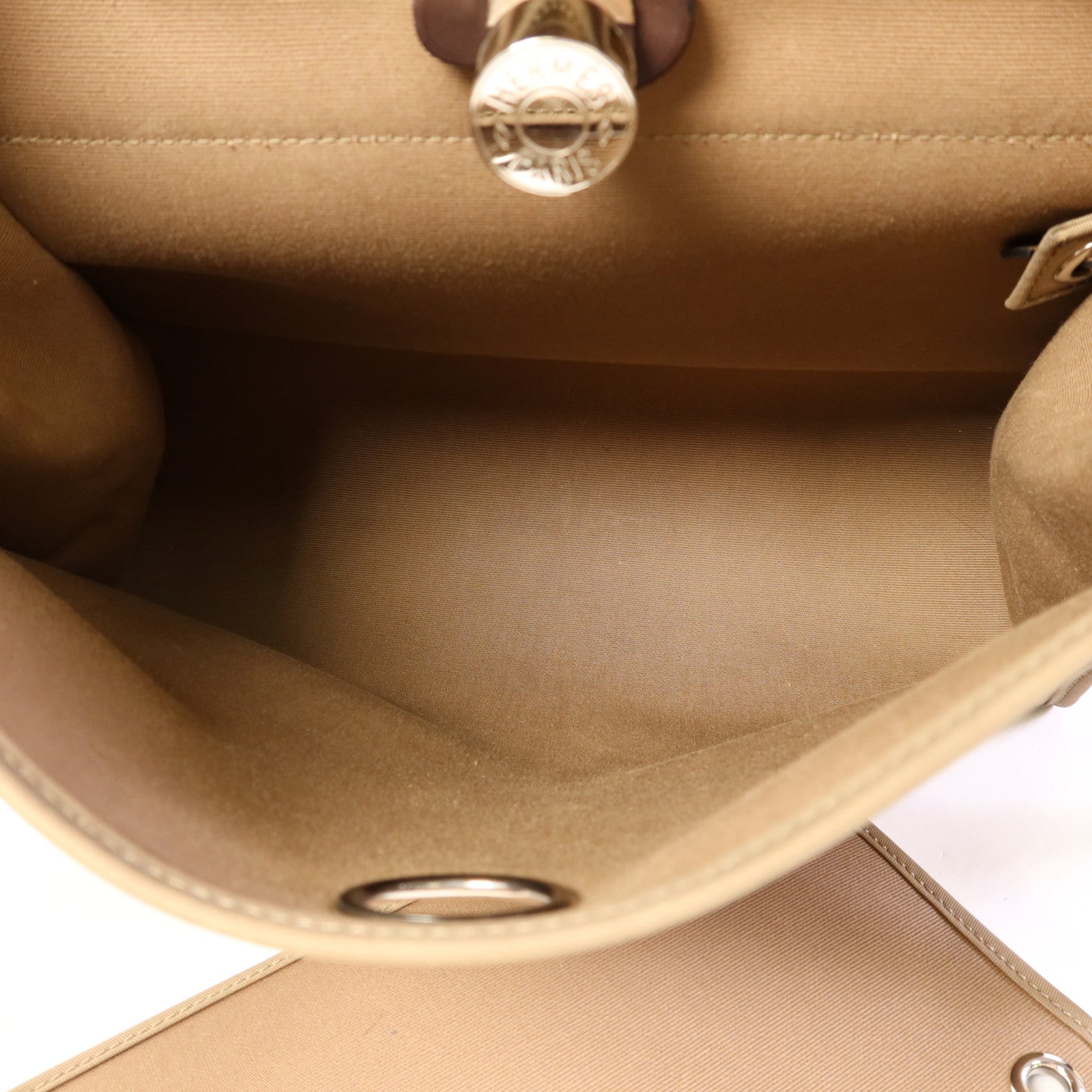 HERMES 帆布Herbag PM銀扣手挽肩背兩用袋Etoupe