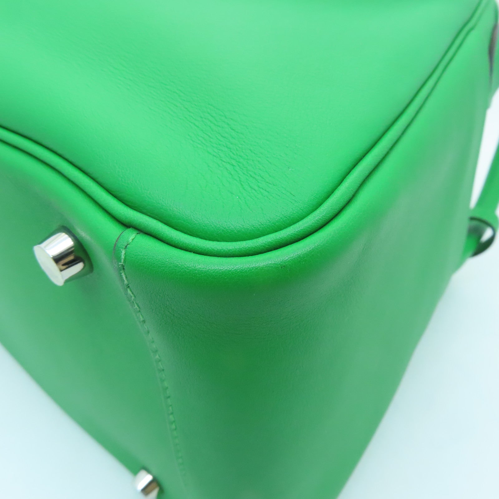 HERMES Veau Swift Leather Lindy 30 Silver Buckle Handle Shoulder Bag Green