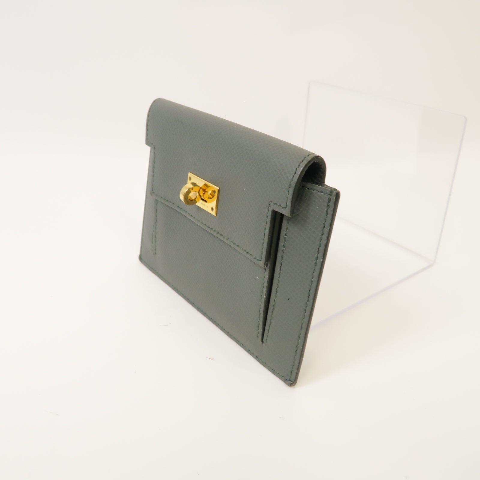HERMES **【激減優惠】Epsom皮革Kelly Pocket Compact金扣錢包Vert Amande灰色