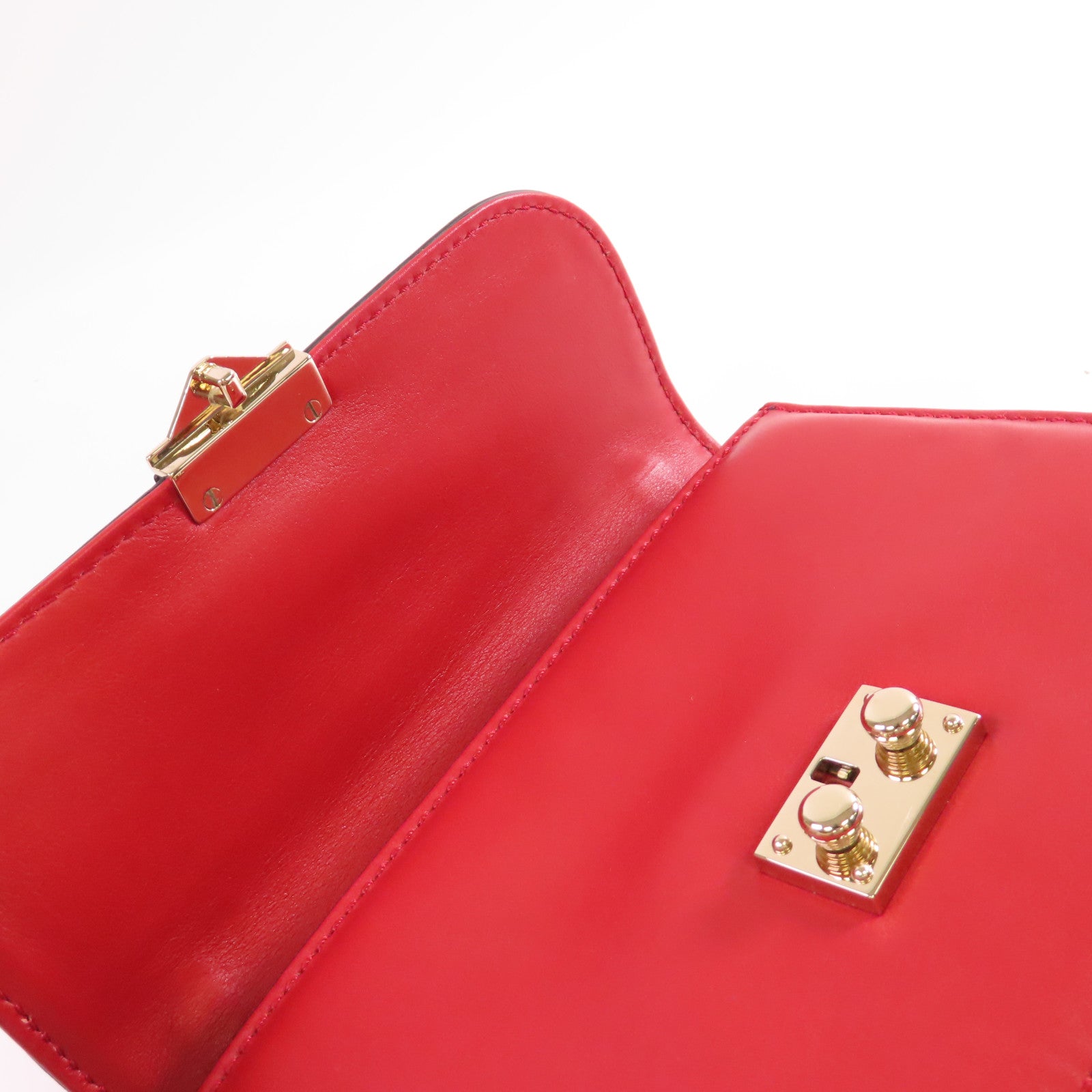 Valentino 【激減優惠】牛皮皮革Rockstud Chain Shoulder Bag金扣鏈帶肩背袋紅色