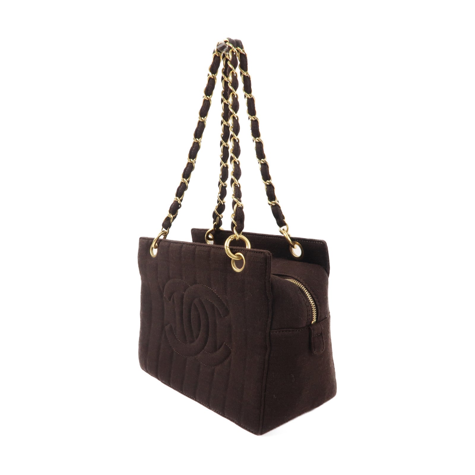 CHANEL 【激減優惠】帆布Vintage Shoulder Bag金扣鏈帶肩背袋啡色