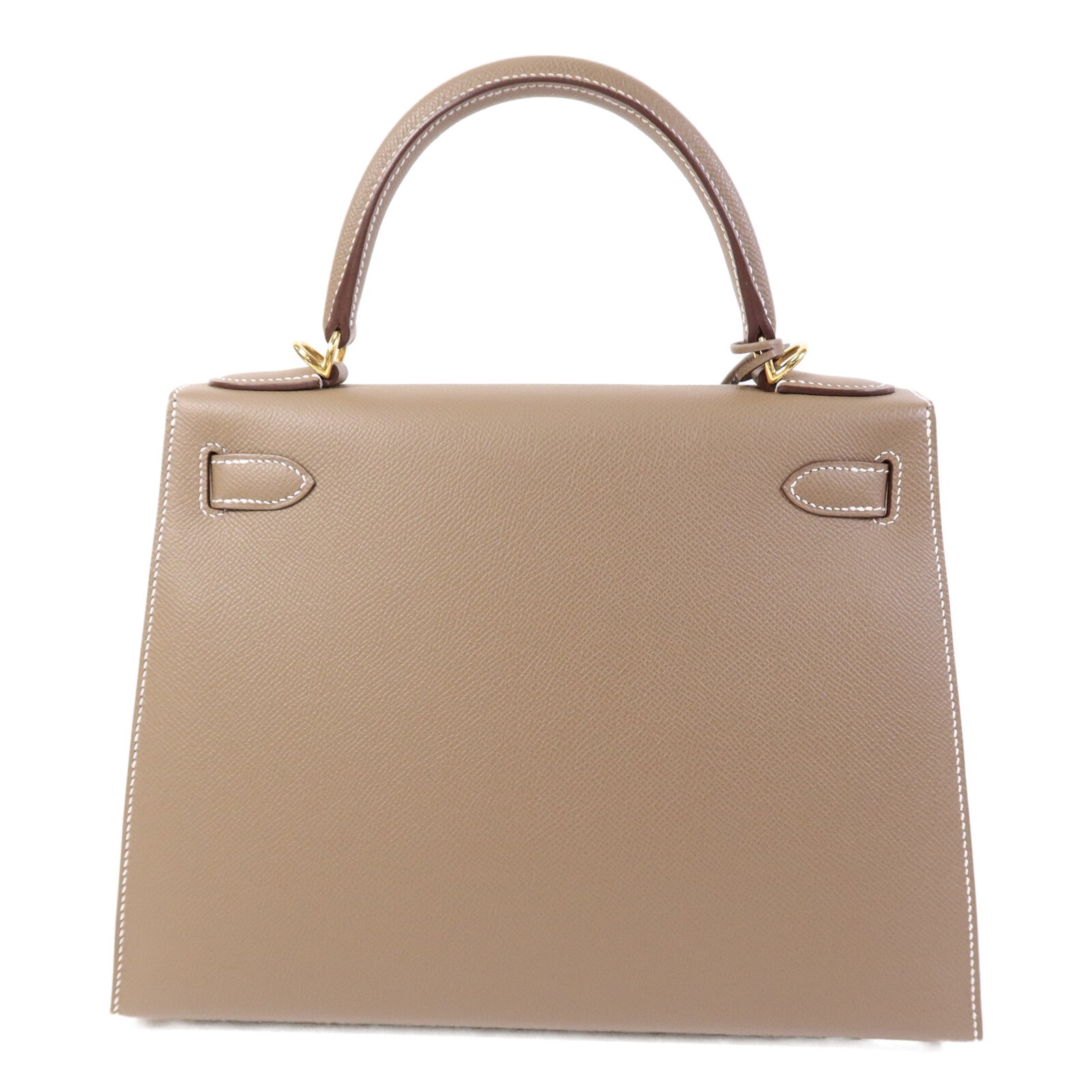 HERMES Epsom皮革Kelly 28 Sellier金扣手挽肩背兩用袋Etoupe