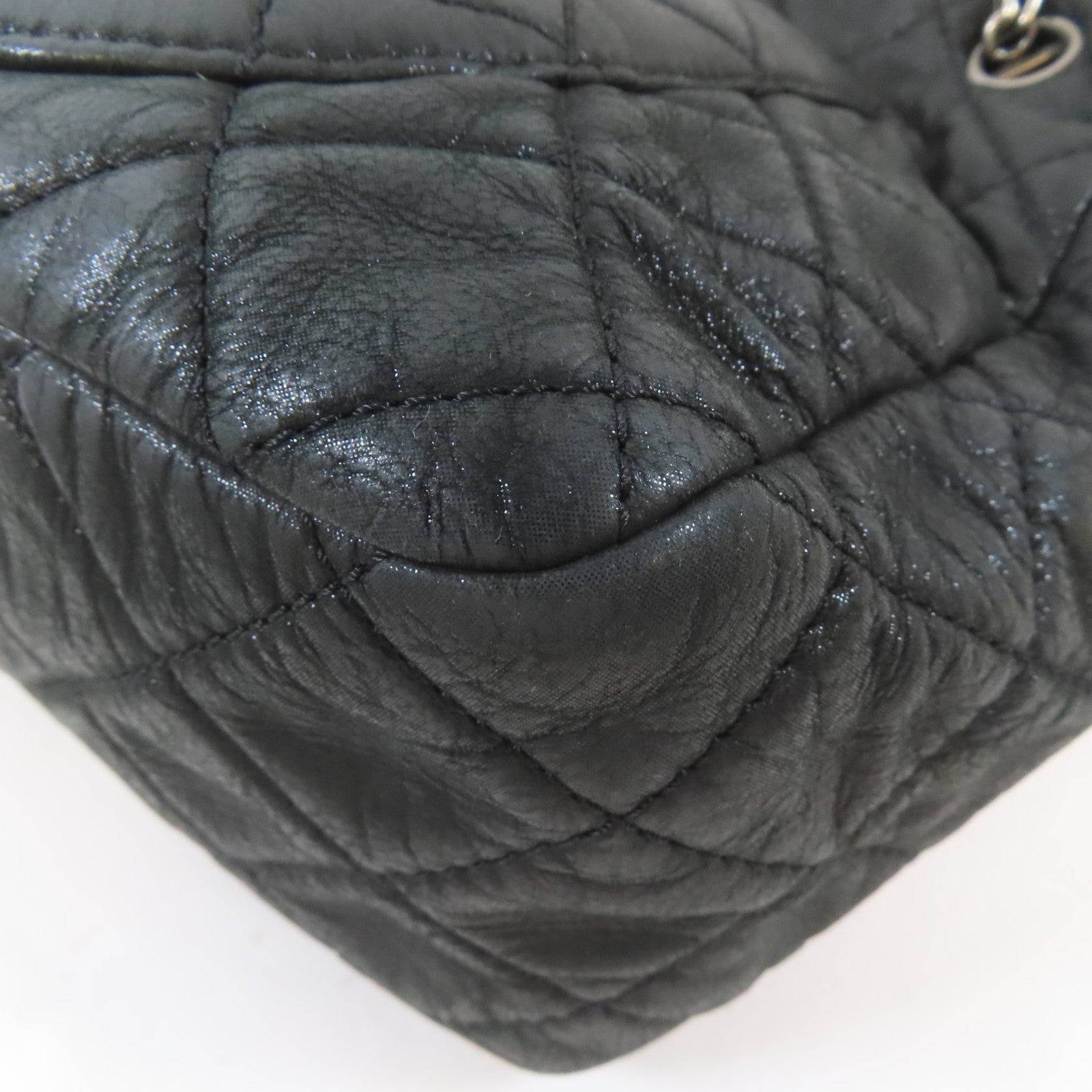 CHANEL 菱格牛皮皮革2.55 Chain Shoulder Bag黑扣鏈帶肩背袋黑色