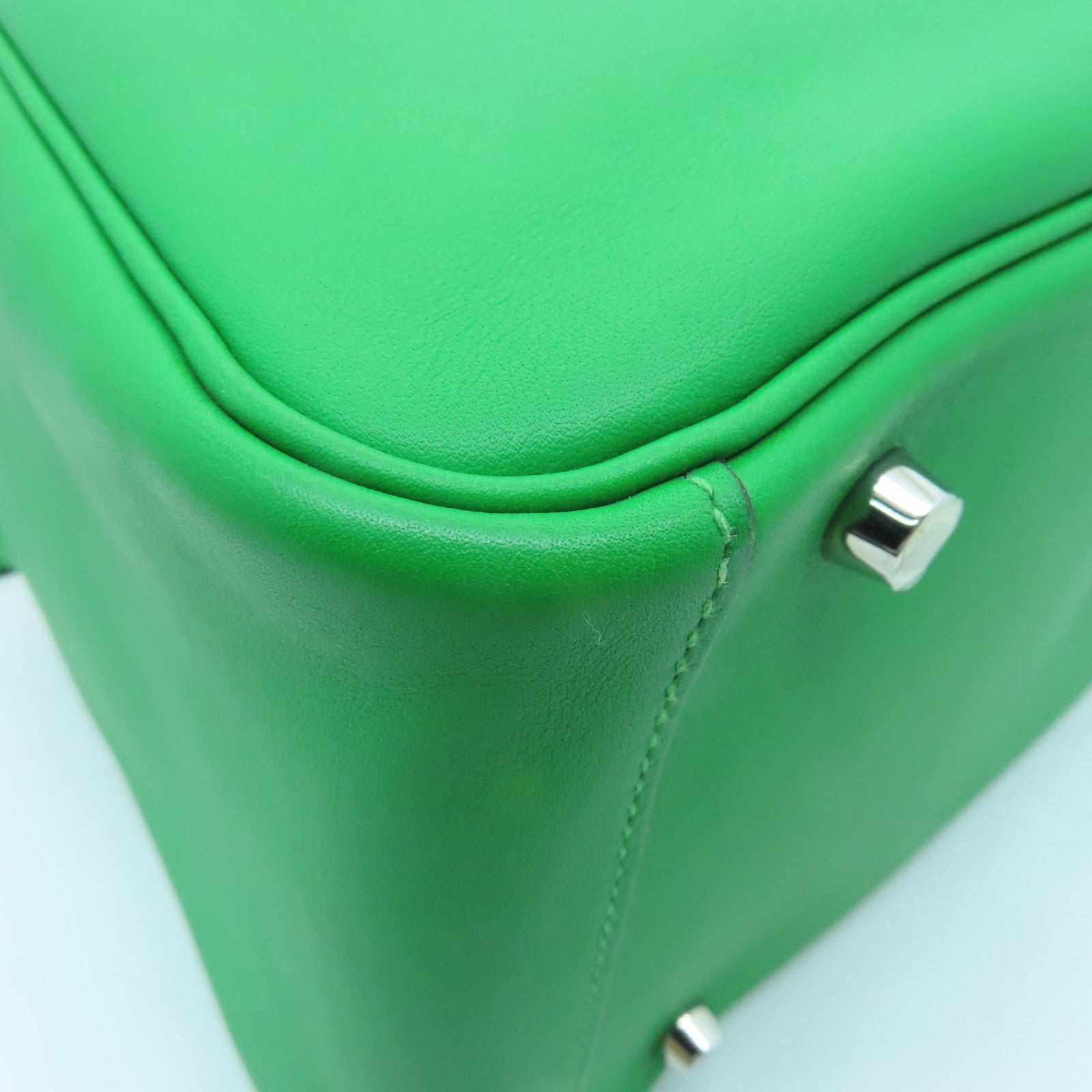HERMES Veau Swift Leather Lindy 30 Silver Buckle Handle Shoulder Bag Green