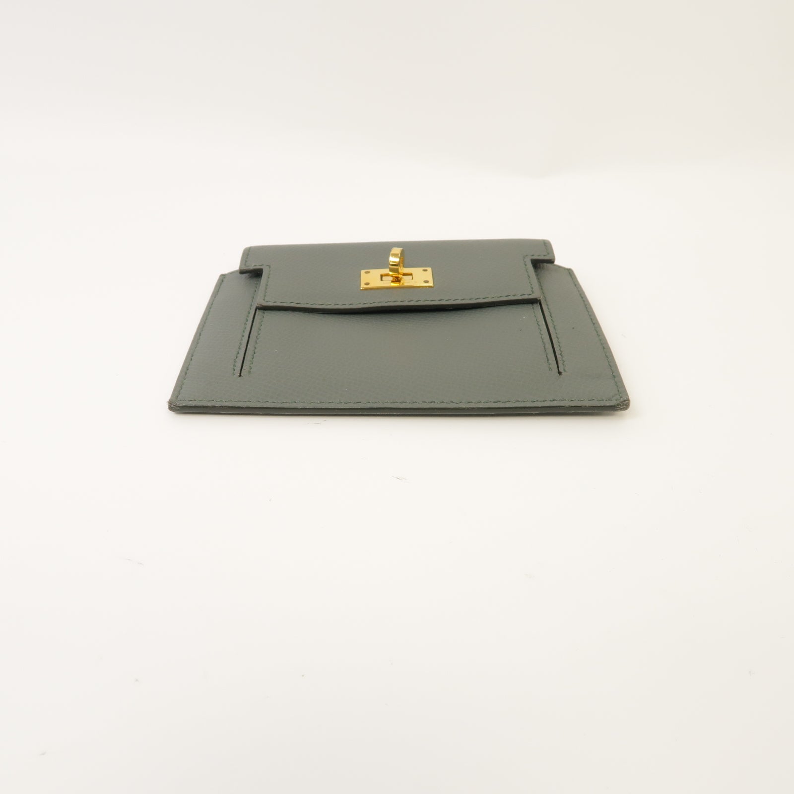 HERMES **【激減優惠】Epsom皮革Kelly Pocket Compact金扣錢包Vert Amande灰色