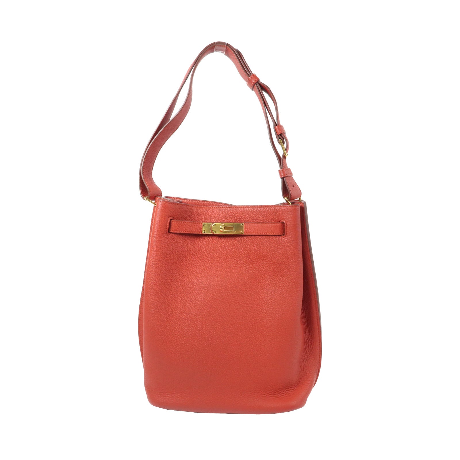 HERMES 【激減優惠】Clemence皮革So Kelly 22金扣肩背袋Sanguine/赭石紅色
