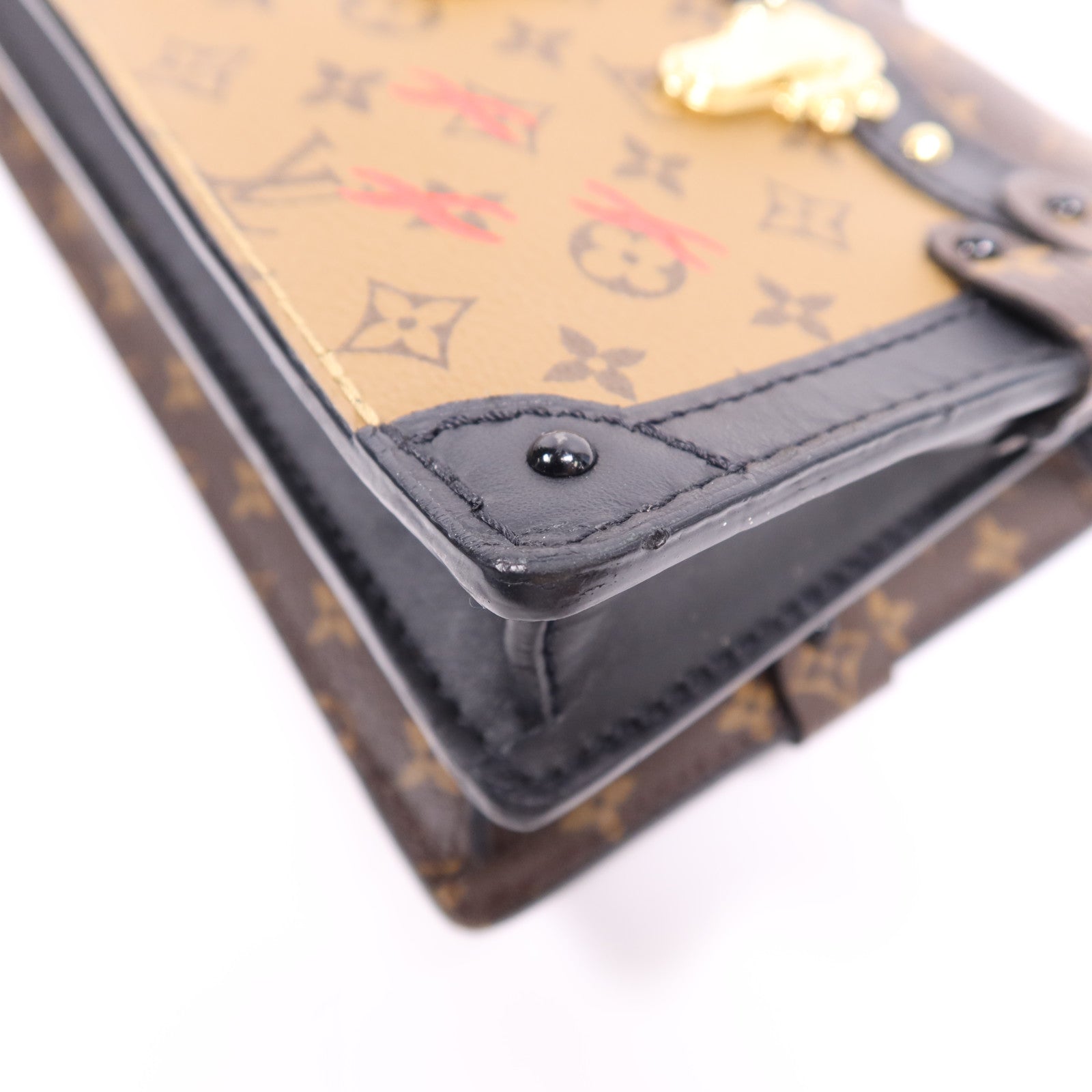 LOUIS VUITTON 【激減優惠】Monogram Reverse Trunk Clutch金扣肩背袋棕色