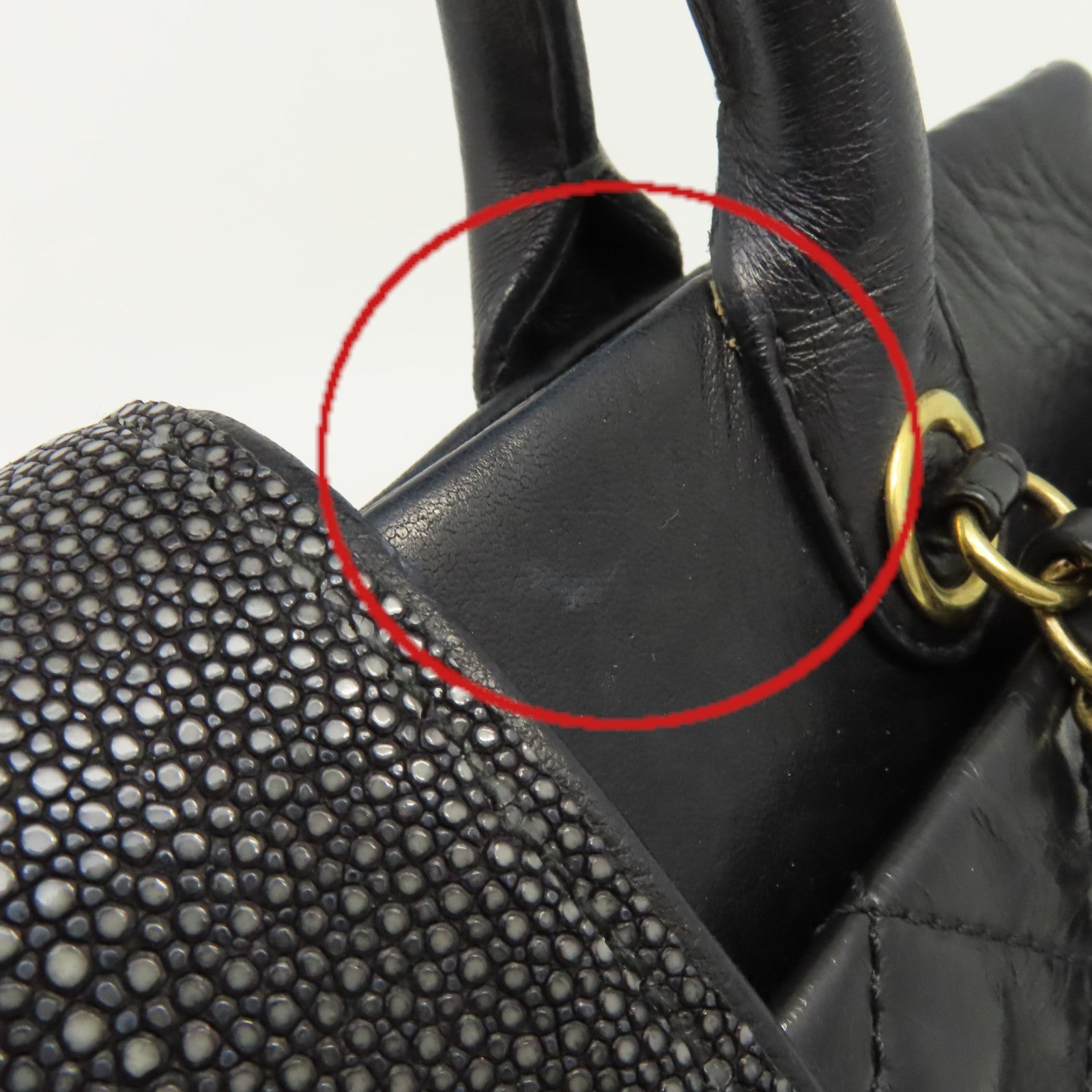 CHANEL 【激減優惠】菱格牛皮皮革/魔鬼魚皮革Chain 2Way Shoulder Bag金扣鏈帶手挽肩背兩用袋黑色