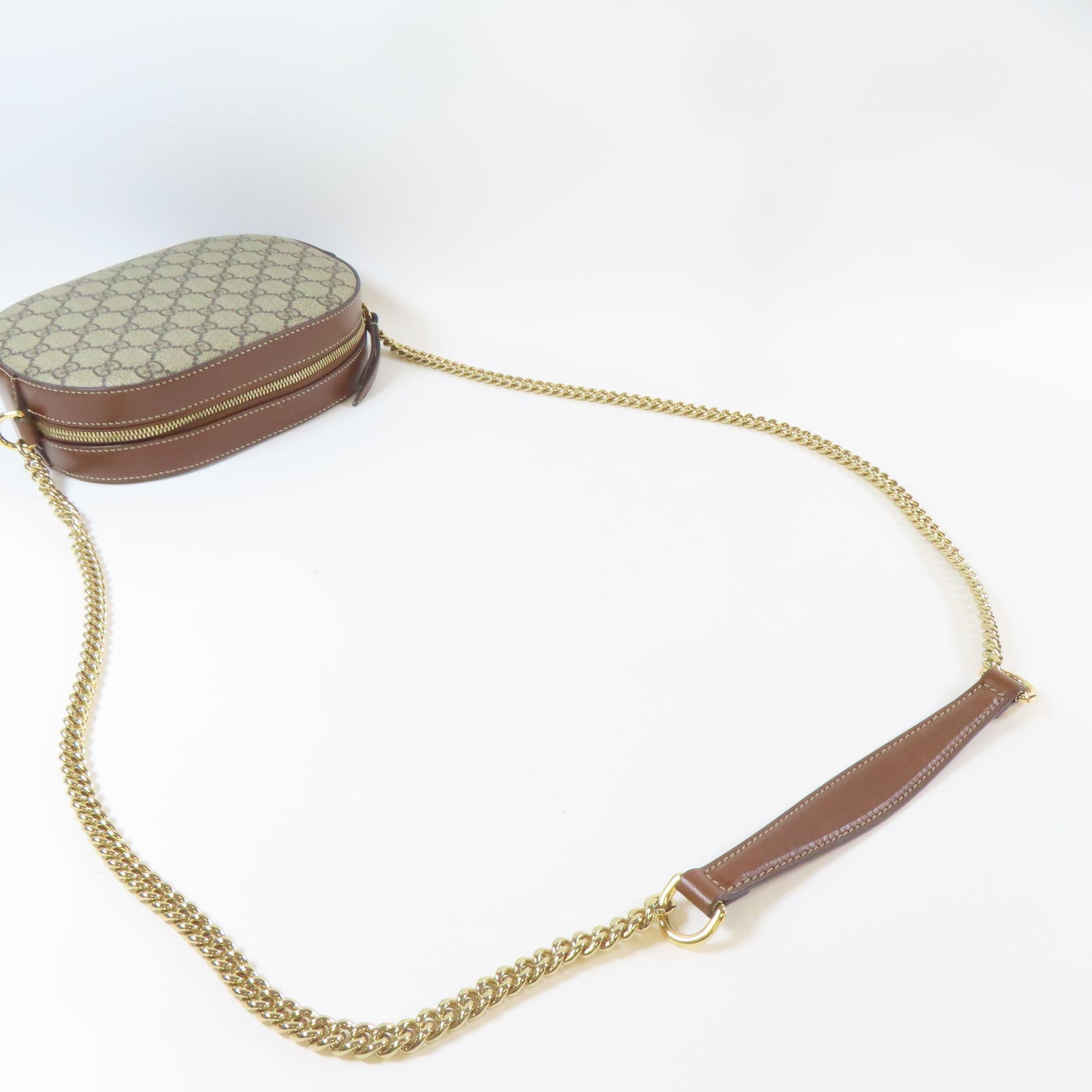 GUCCI 塗層帆布GG Supreme Mini Chain Bag金扣肩背袋啡色