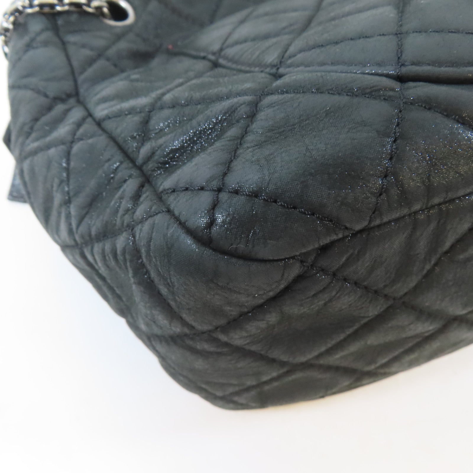 CHANEL 菱格牛皮皮革2.55 Chain Shoulder Bag黑扣鏈帶肩背袋黑色