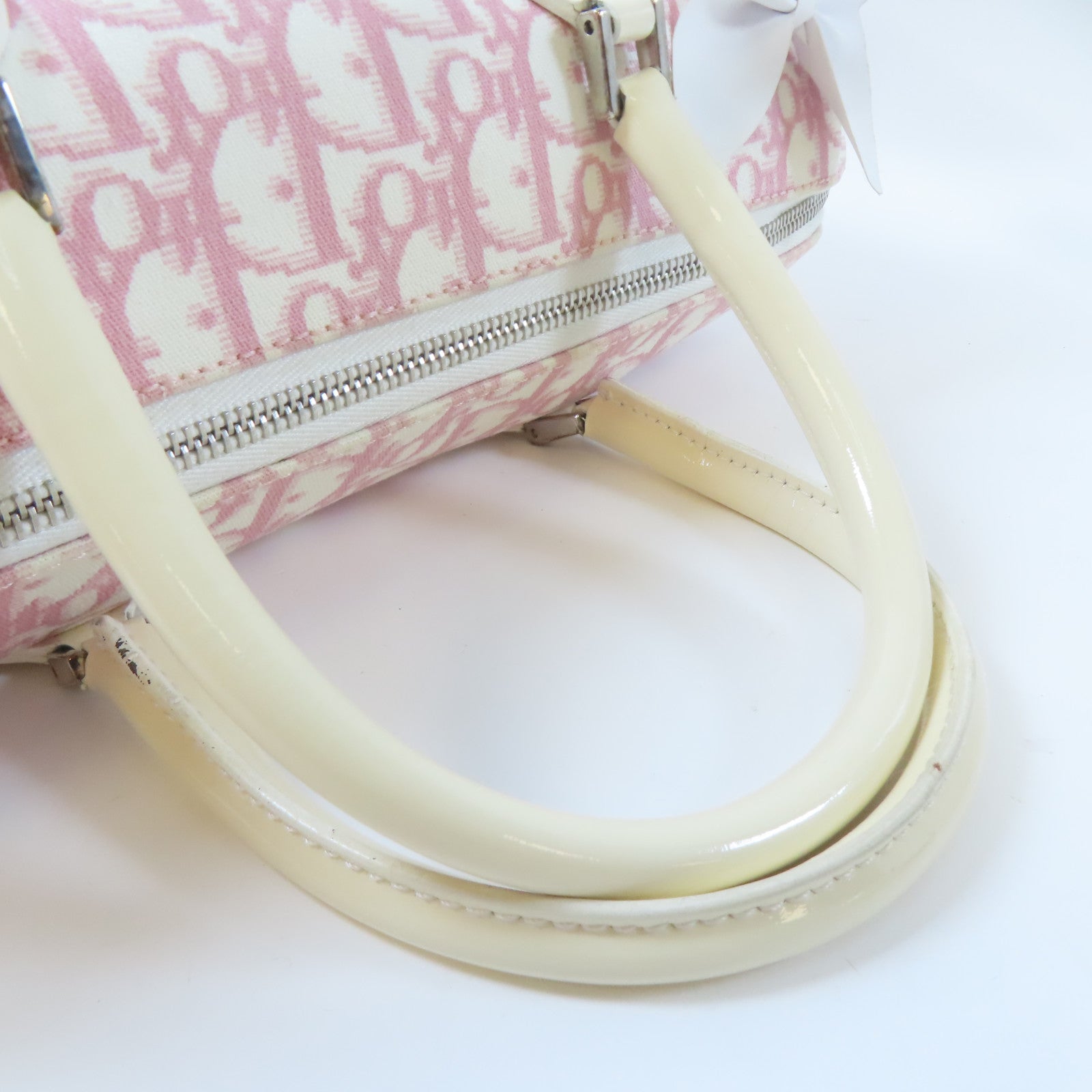Dior 帆布Dior Oblique Handbag銀扣手挽袋粉紅色