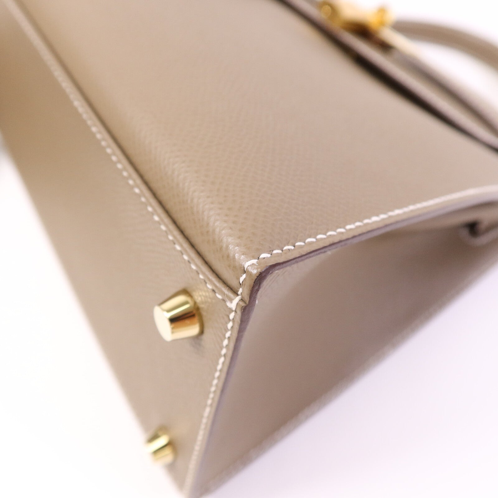 HERMES Epsom皮革Kelly 28 Sellier金扣手挽肩背兩用袋Etoupe